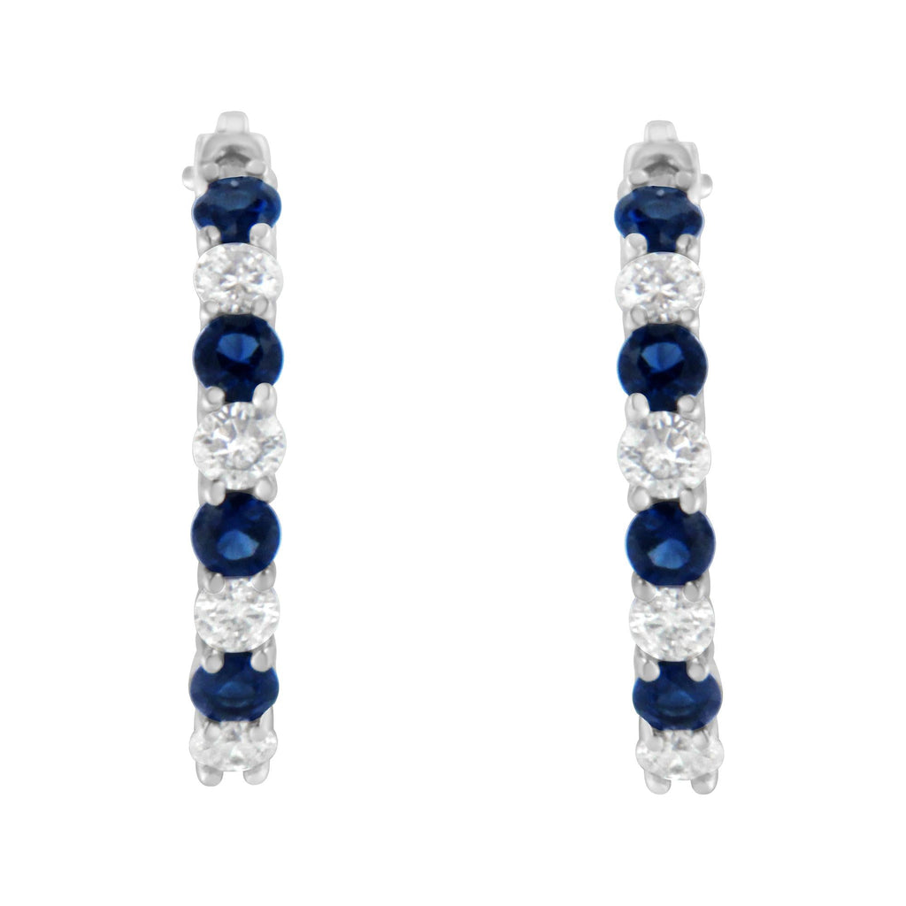 Aros de oro blanco de 10 quilates con zafiro de 2,5 mm y diamante de 1/2 quilates (color HI, claridad I1-I2) - Friggin Jewelry