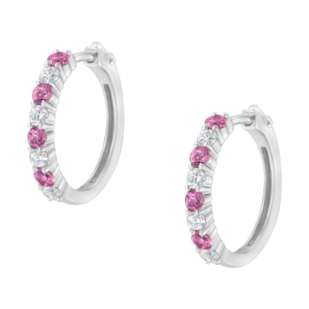 Aros de oro blanco de 10 quilates con zafiro de 2,5 mm y diamante de 1/2 quilates (color HI, claridad I1-I2) - Friggin Jewelry