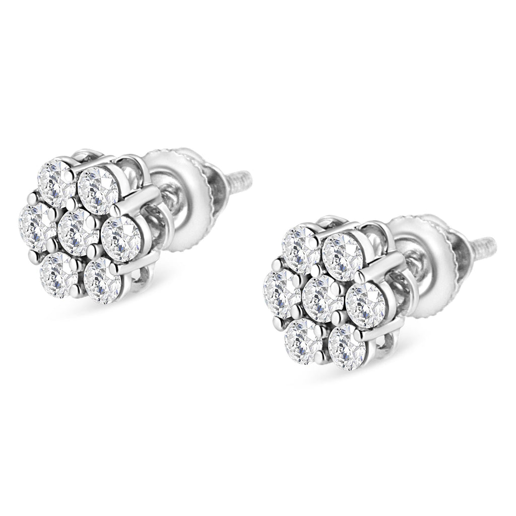 14K White Gold 1/2 cttw Round-Cut Diamond Floral Stud Earrings (I-J Color, SI2-I1 Clarity) - Friggin Jewelry
