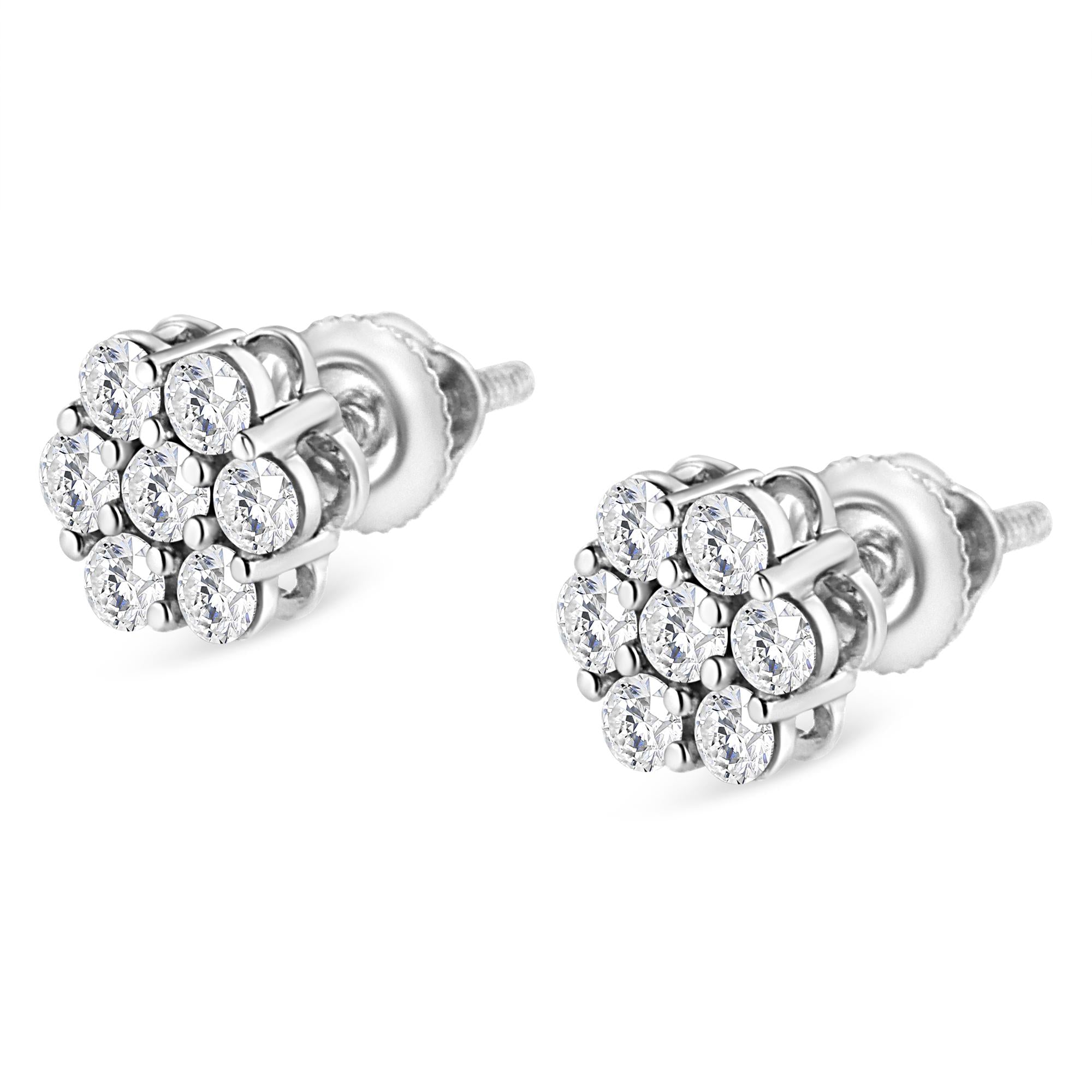 Aretes florales de oro blanco de 14 quilates con diamantes de talla redonda de 1/2 ct (color IJ, claridad SI2-I1) - Friggin Jewelry