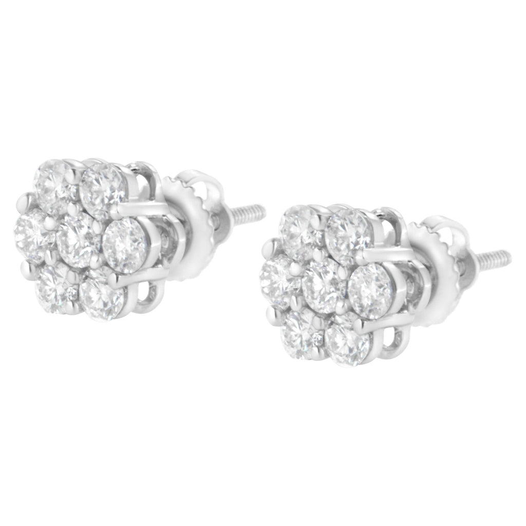 Aretes de oro blanco de 14 quilates con 7 diamantes redondos de talla brillante y cierre de rosca (IJ, SI2-I1) - Friggin Jewelry