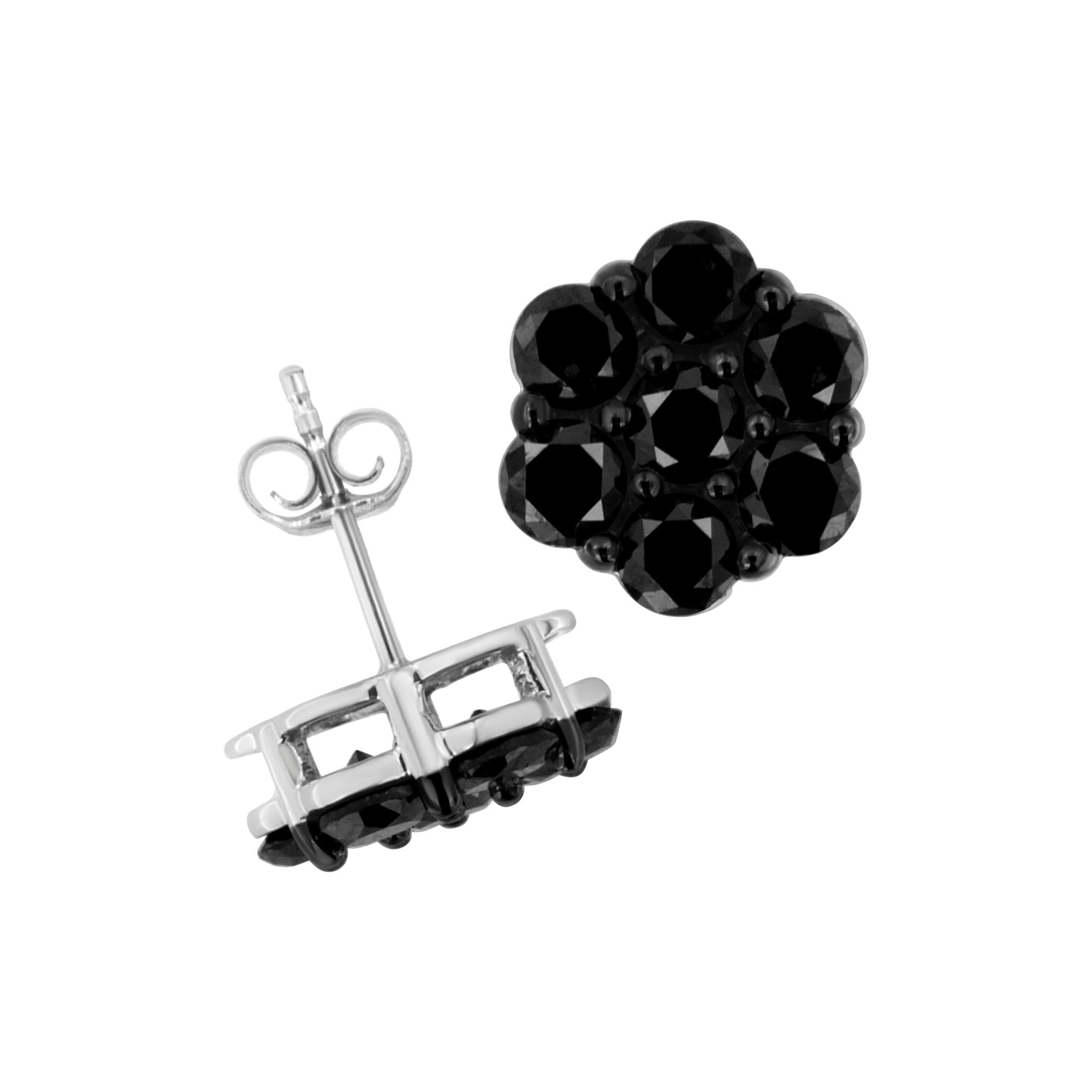 .925 Sterling Silver  Prong Set Round-Cut Treated Colored Diamond Floral Cluster Stud Earring - Choice of Diamond Colors and Total Weights - Friggin Jewelry