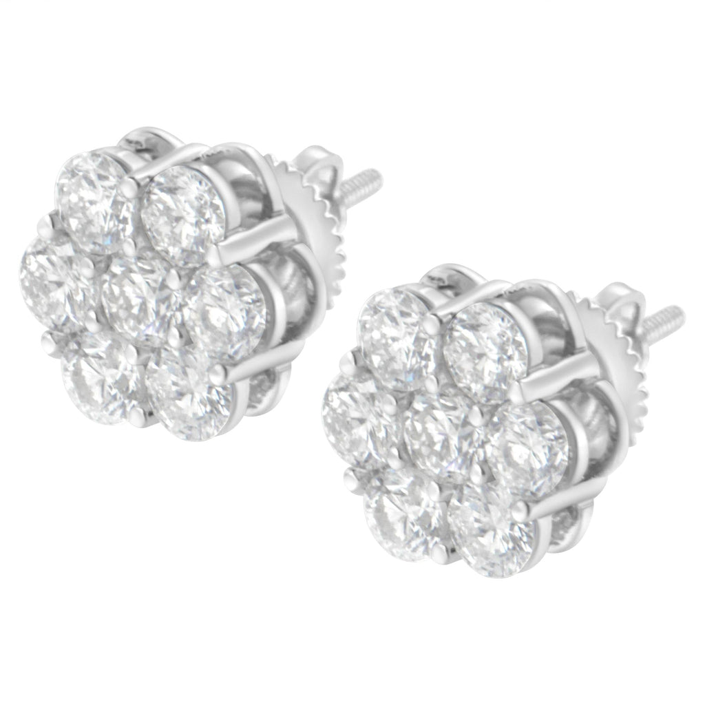 Pendiente de botón de plata de ley de 2 ct con diseño floral y 7 diamantes (IJ, I1-I2) - Friggin Jewelry