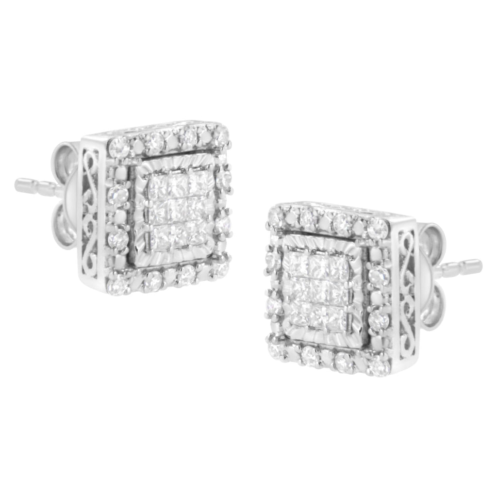 Aretes de oro blanco de 10 quilates con diamantes de talla princesa de 1/2 ct y corte cuadrado (color IJ, claridad I1-I2) - Friggin Jewelry