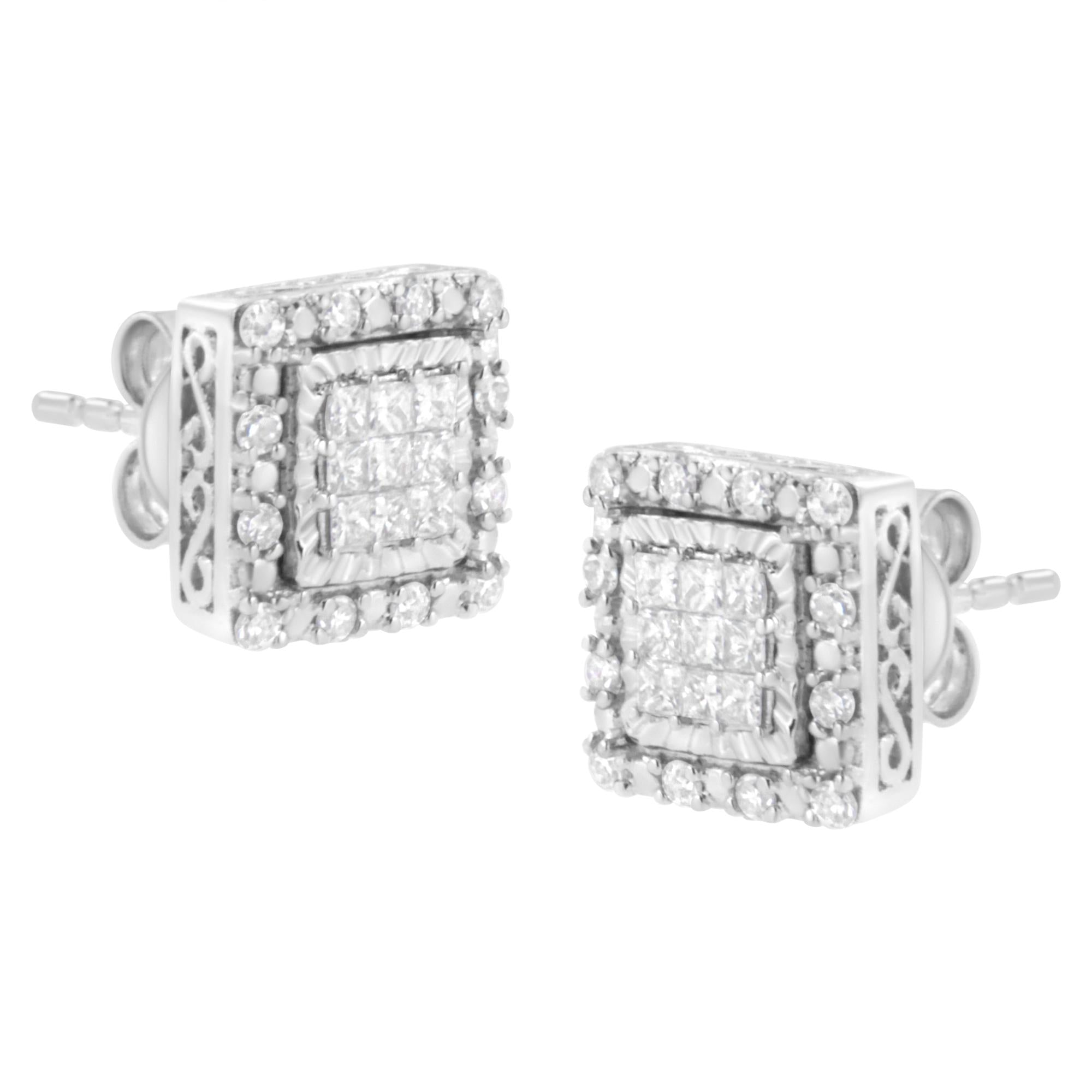 Aretes de oro blanco de 10 quilates con diamantes de talla princesa de 1/2 ct y corte cuadrado (color IJ, claridad I1-I2) - Friggin Jewelry