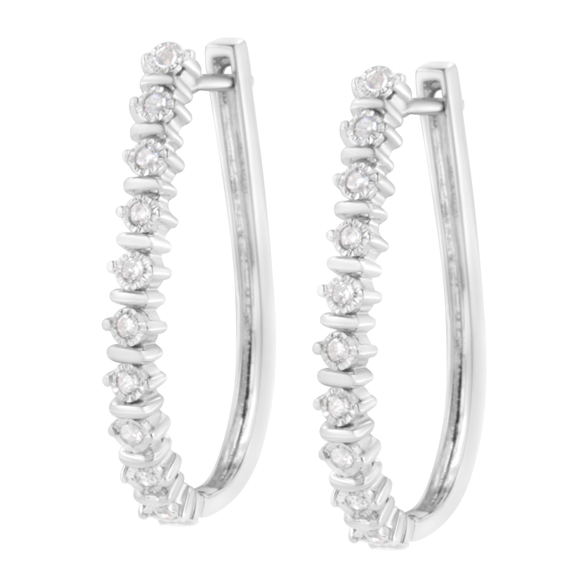 Orecchini a cerchio in argento sterling 925 con diamanti taglio rotondo da 1/4 cttw incastonati Miracle (colore IJ, purezza I2-I3) - Friggin Jewelry