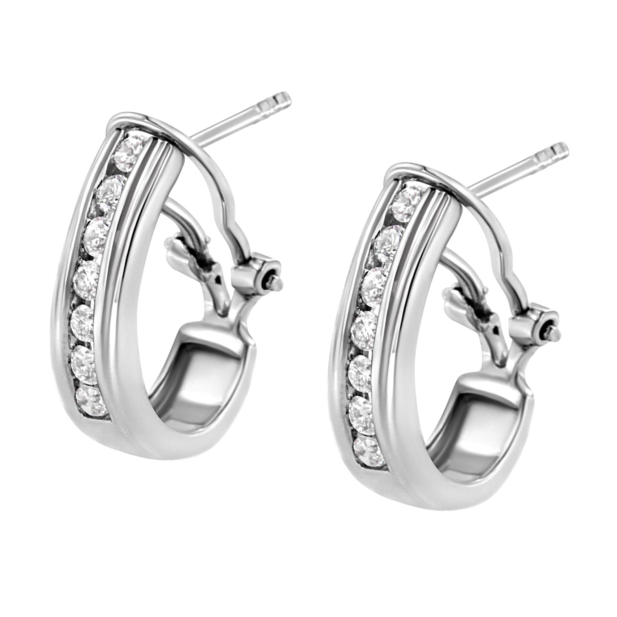 .925 Sterling Silver Channel Set 1/2 Cttw Lab Grown Round Diamond Omega Back Huggy Hoop Earrings (F-G Color, SI1-SI2 Clarity) - Friggin Jewelry