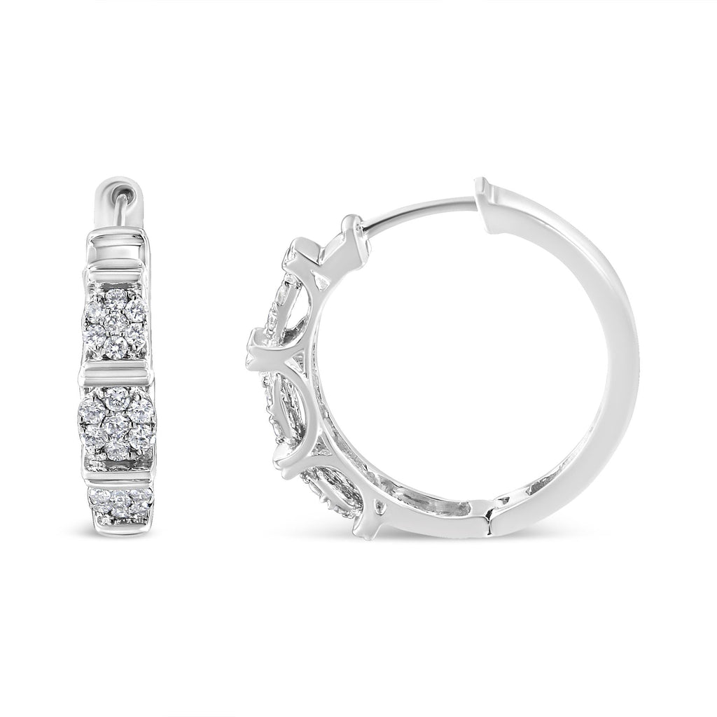 Orecchini a cerchio con motivo floreale in argento sterling 925 da 1/2 carati con diamanti rotondi coltivati ​​in laboratorio (colore FG, purezza SI1-SI2) - Friggin Jewelry