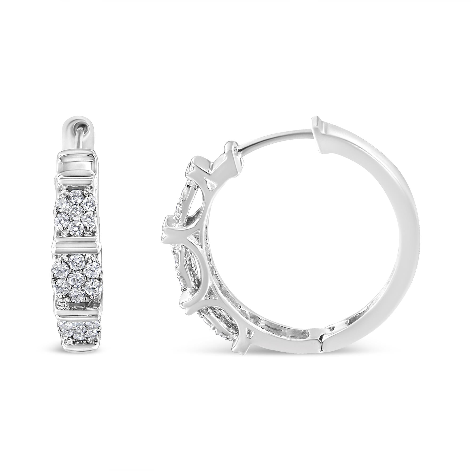Orecchini a cerchio con motivo floreale in argento sterling 925 da 1/2 carati con diamanti rotondi coltivati ​​in laboratorio (colore FG, purezza SI1-SI2) - Friggin Jewelry