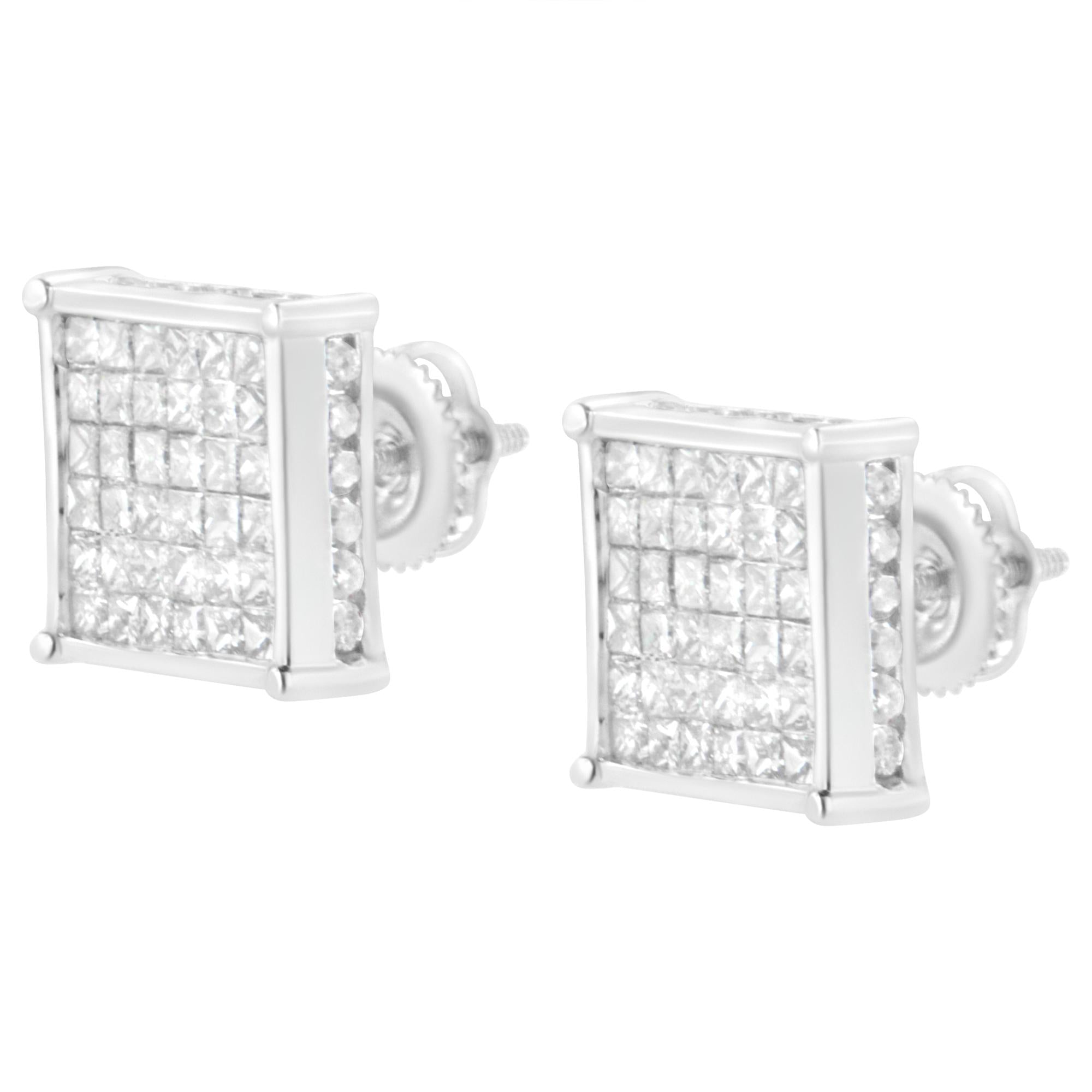 10K White Gold 2ct TDW Princess-Cut Composite Diamond Stud Earring (I-J ,I2-I3) - Friggin Jewelry