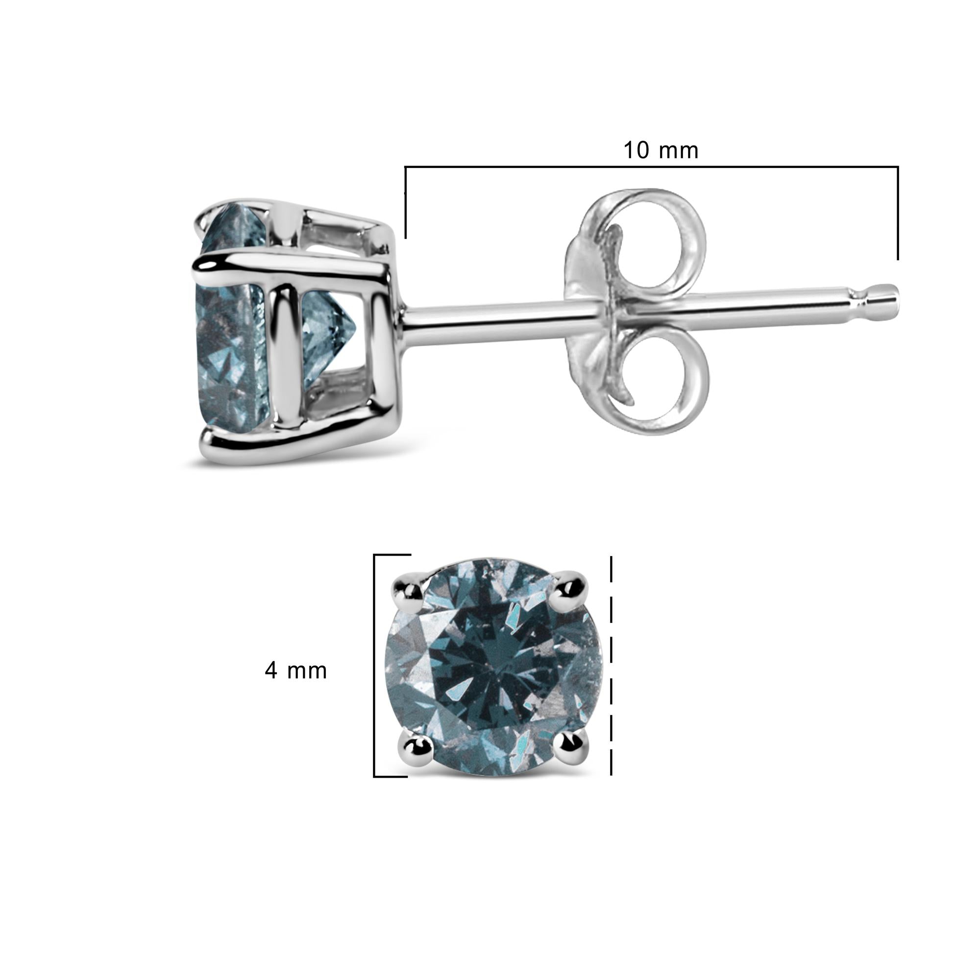 14K Gold Round Brilliant Cut Lab Grown Blue Diamond 4-Prong Classic Solitaire Stud Earrings with Pushbacks - Friggin Jewelry