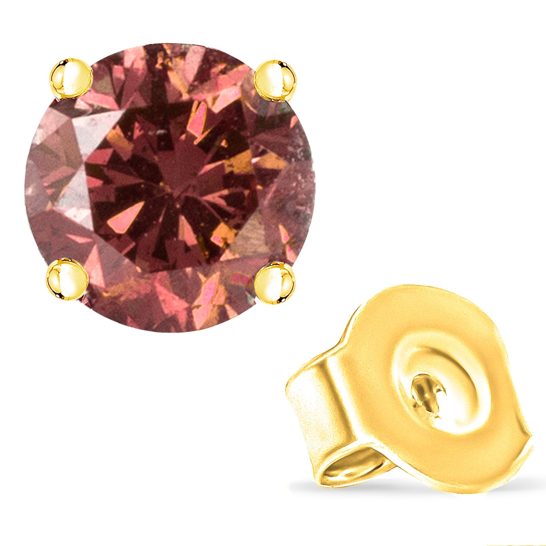 Orecchini classici solitari a 4 punte con diamanti rosa coltivati ​​in laboratorio, taglio brillante rotondo da 1/2 ct, in oro giallo 14 carati (colore rosa, purezza VVS2-VS1) - Friggin Jewelry