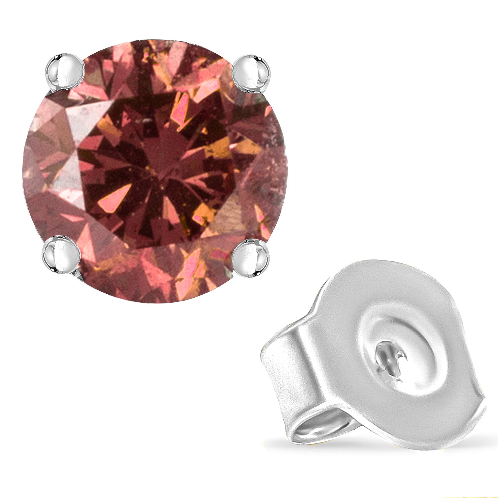 14K White Gold 1.0 Cttw Round Brilliant Cut Lab Grown Pink Diamond 4-Prong Classic Solitaire Earrings (Pink Color, VVS2-VS1 Clarity) - Friggin Jewelry