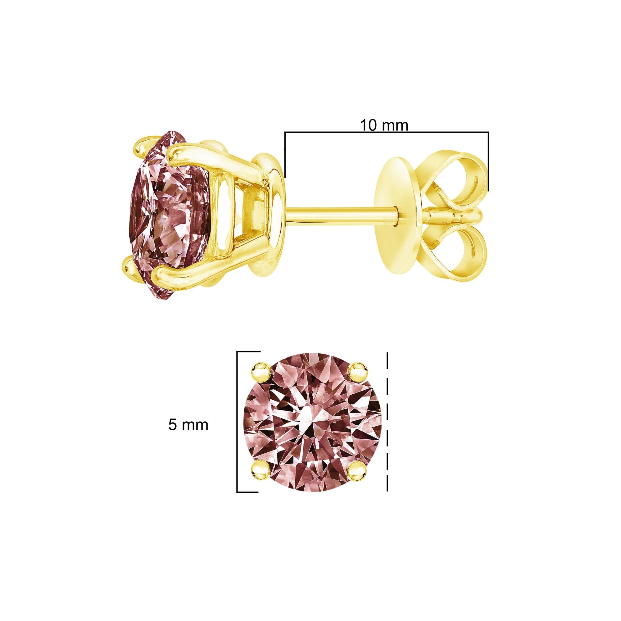 Orecchini classici a 4 punte con diamanti rosa coltivati ​​in laboratorio, taglio brillante rotondo da 1,00 ct, in oro giallo 14 carati (colore rosa, purezza VVS2-VS1) - Friggin Jewelry