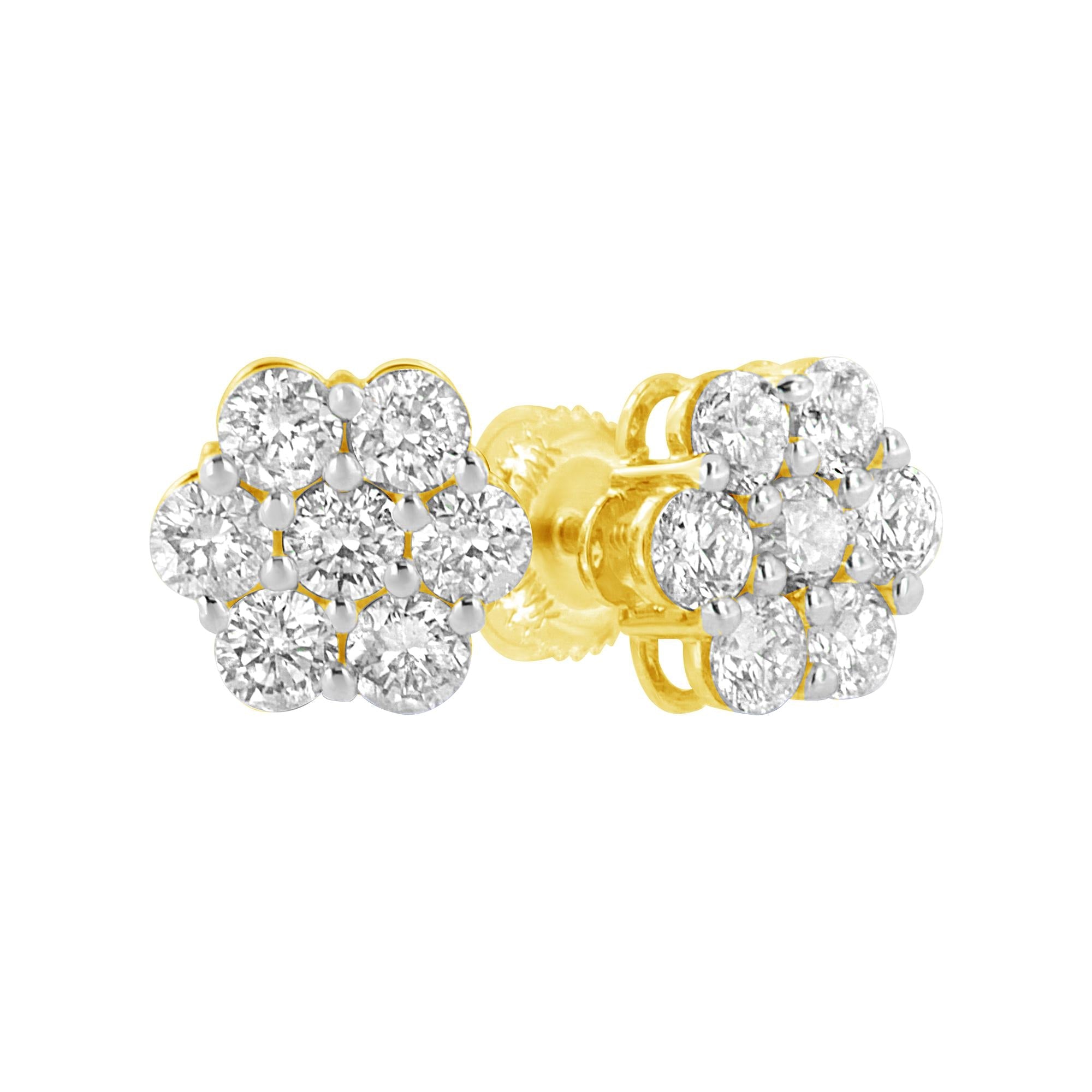 14K White Gold 1 1/2 cttw Prong Set Round-Cut Diamond Floral Cluster Stud Earrings (I-J Color, SI1-SI2 Clarity) - Friggin Jewelry Premium