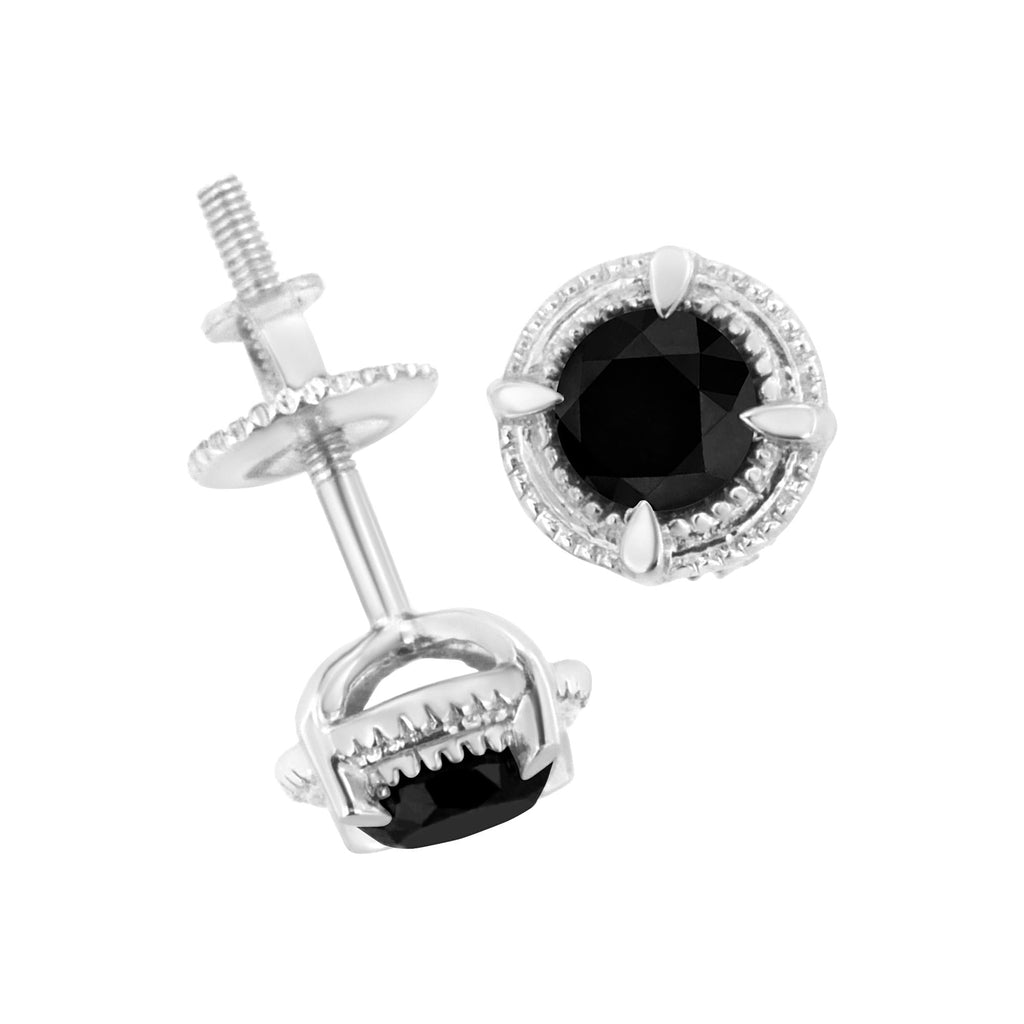 Orecchini a bottone Milgrain moderni a 4 punte con diamanti colorati trattati in argento sterling 925 - Friggin Jewelry