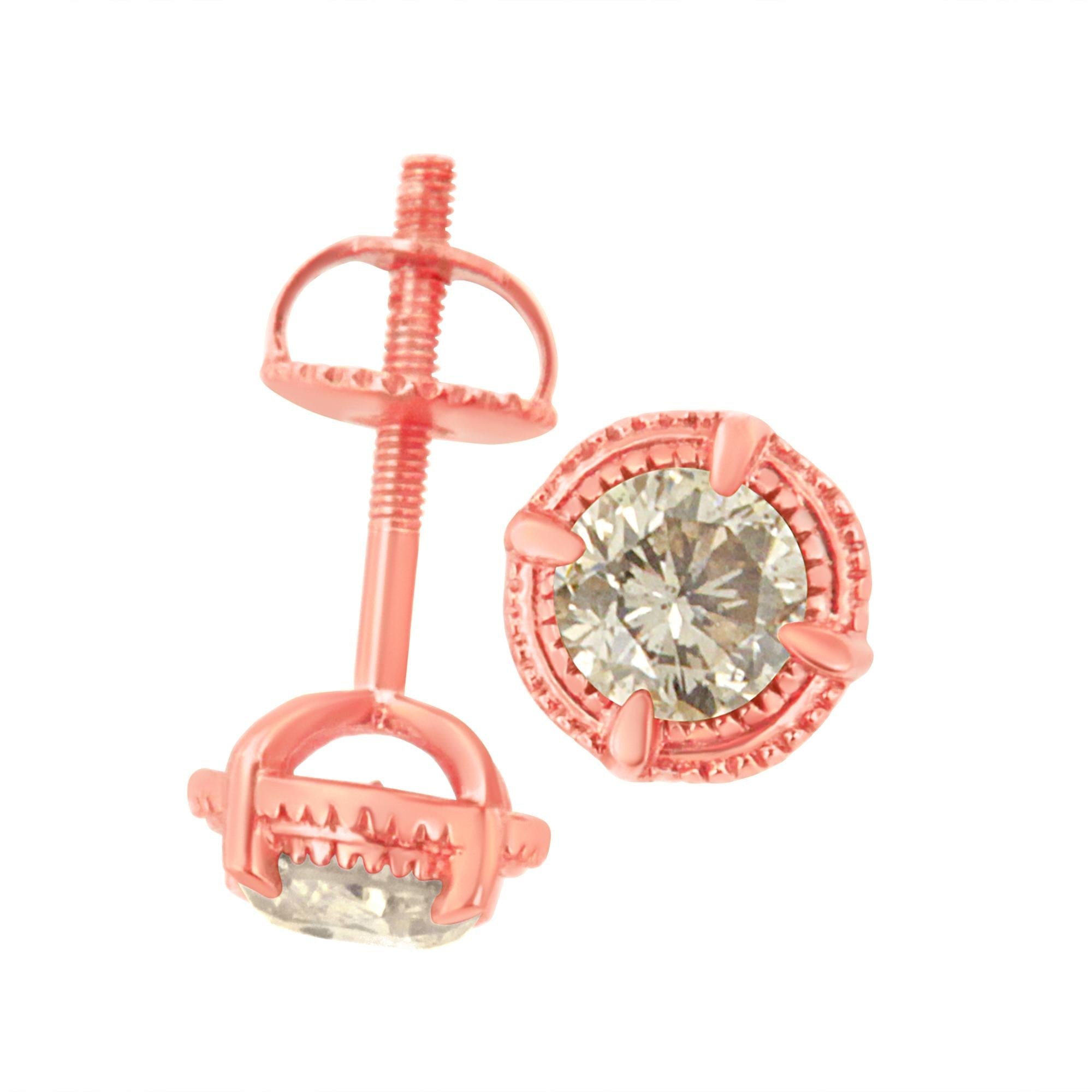 .925 Sterling Silver Round Brilliant Cut Diamond Solitaire Milgrain Stud Earrings - Friggin Jewelry