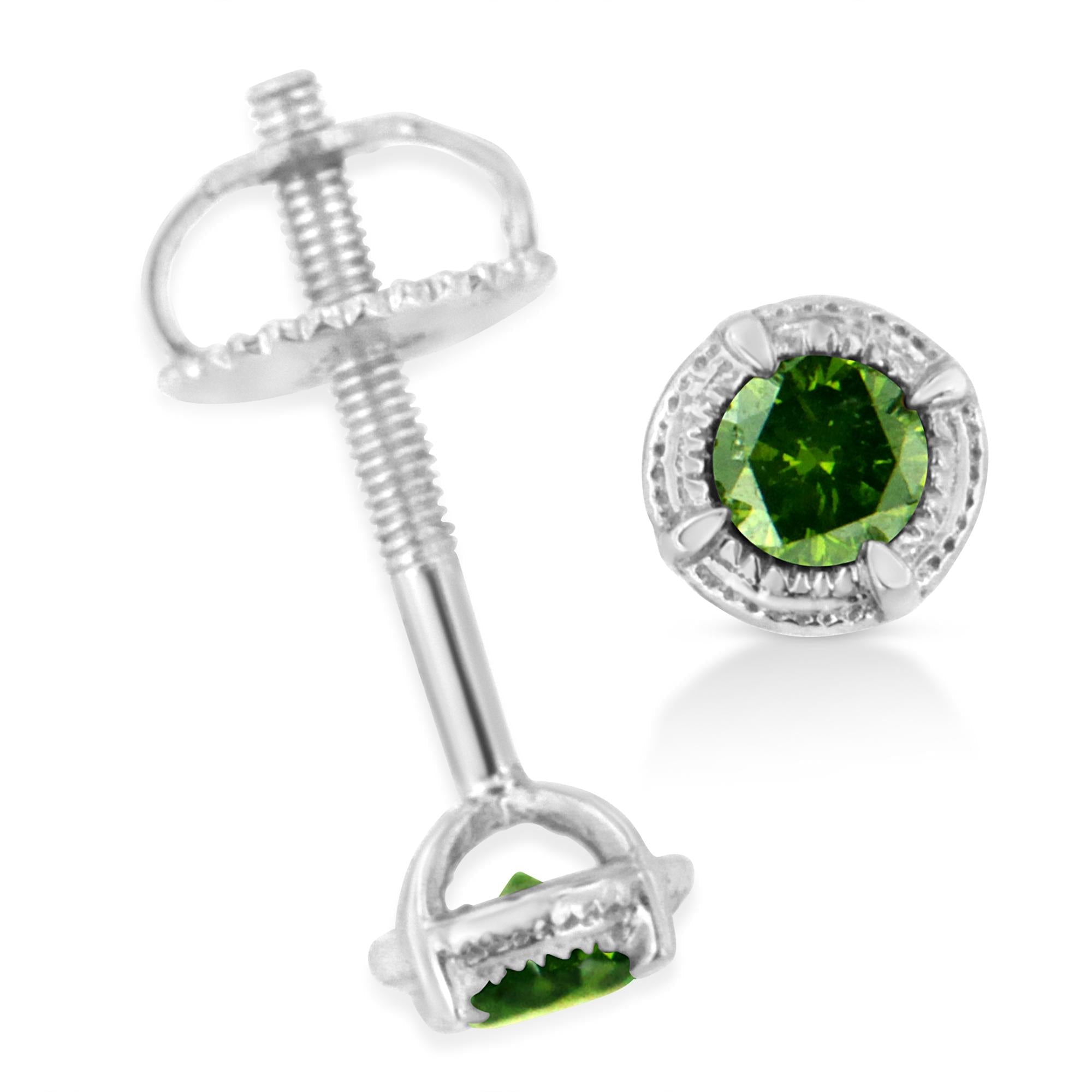 Orecchini a bottone Milgrain moderni a 4 punte con diamanti colorati trattati in argento sterling 925 - Friggin Jewelry