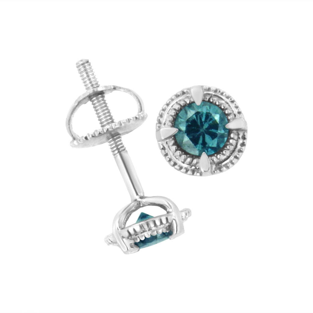 Orecchini a bottone Milgrain moderni a 4 punte con diamanti colorati trattati in argento sterling 925 - Friggin Jewelry