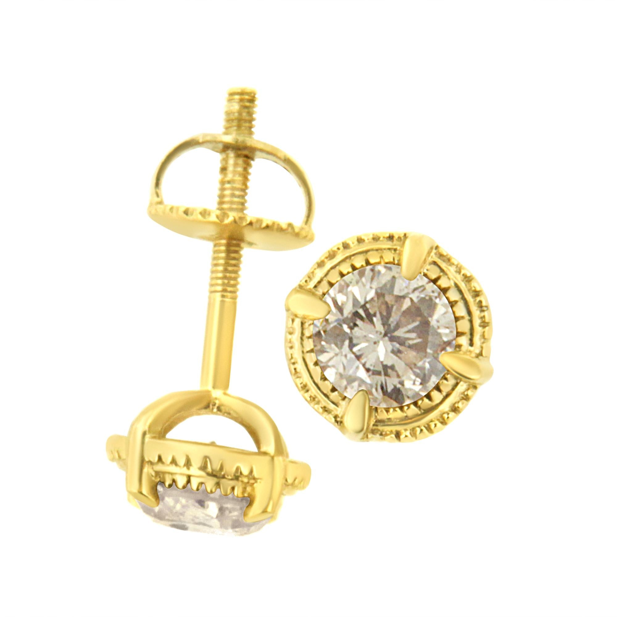 .925 Sterling Silver Round Brilliant Cut Diamond Solitaire Milgrain Stud Earrings - Friggin Jewelry