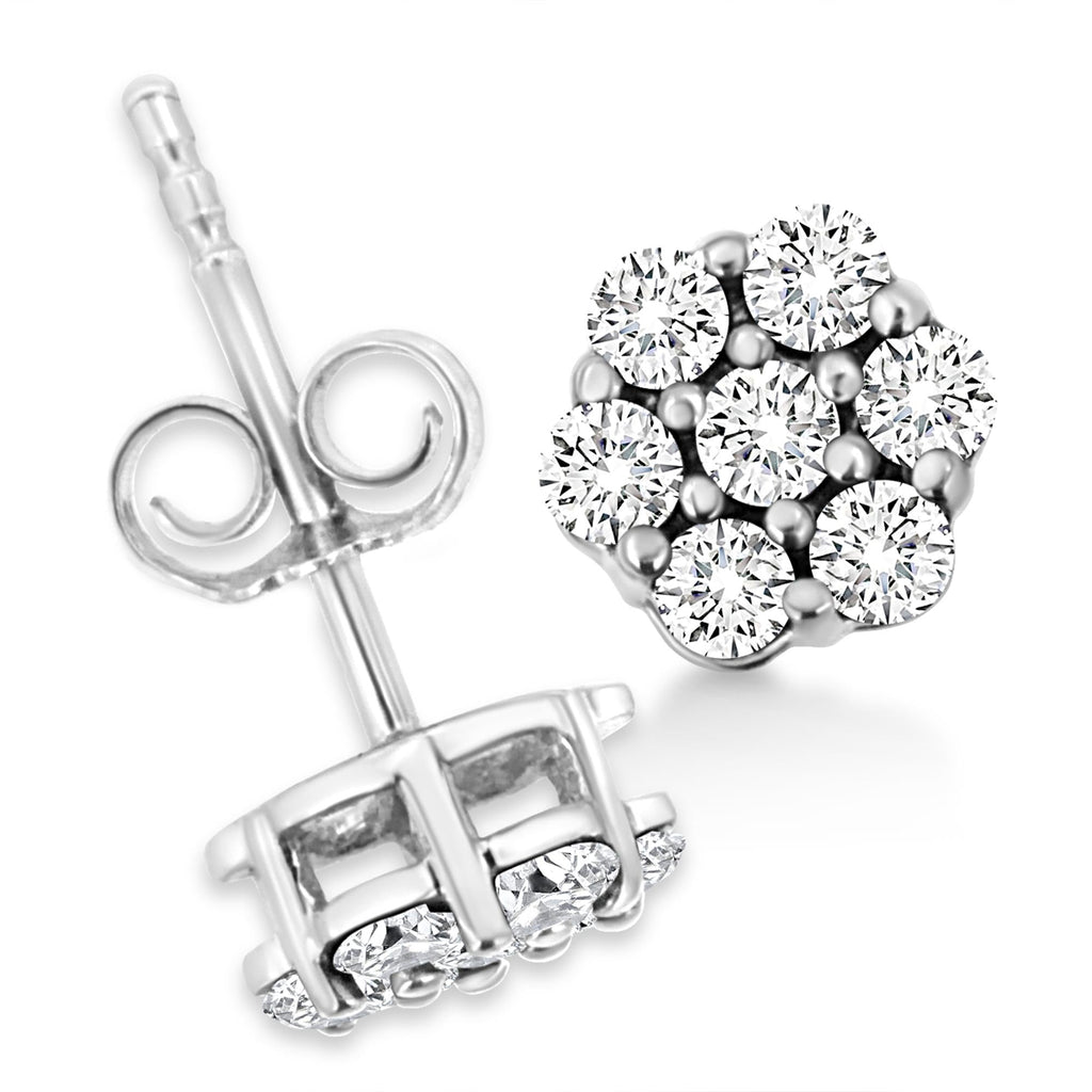 .925 Sterling Silver Lab Grown Brilliant Round Cut Diamond Floral Cluster Stud Earrings (G-H Color, VS2-SI1 Clarity) - Friggin Jewelry