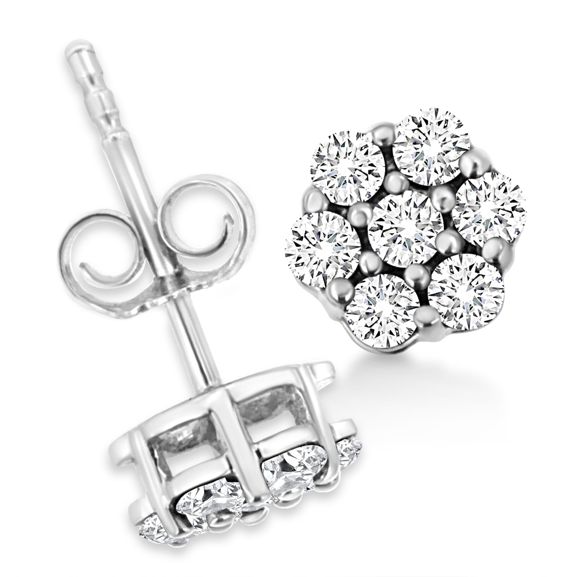 .925 Sterling Silver Lab Grown Brilliant Round Cut Diamond Floral Cluster Stud Earrings (G-H Color, VS2-SI1 Clarity) - Friggin Jewelry