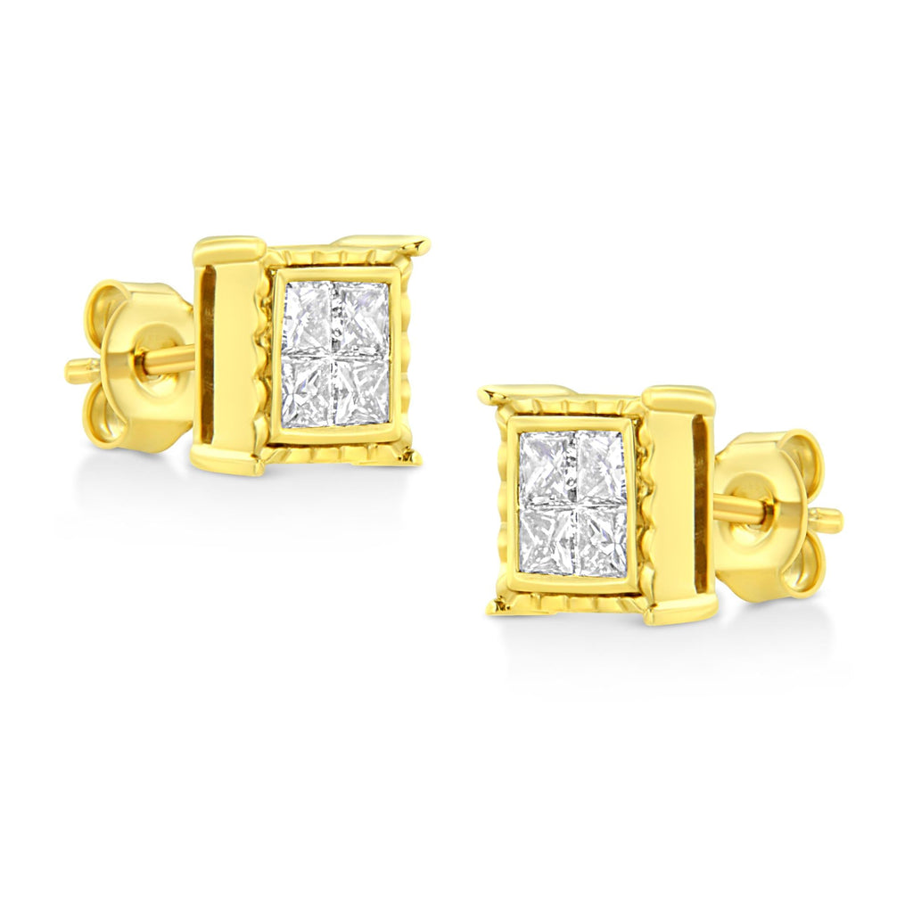 Aretes de oro blanco de 14 quilates con diamantes solitarios de talla redonda brillante, cultivados en laboratorio, de 1/2 quilates, engastados en 4 puntas (color EF, claridad VVS2-VS1) - Friggin Jewelry