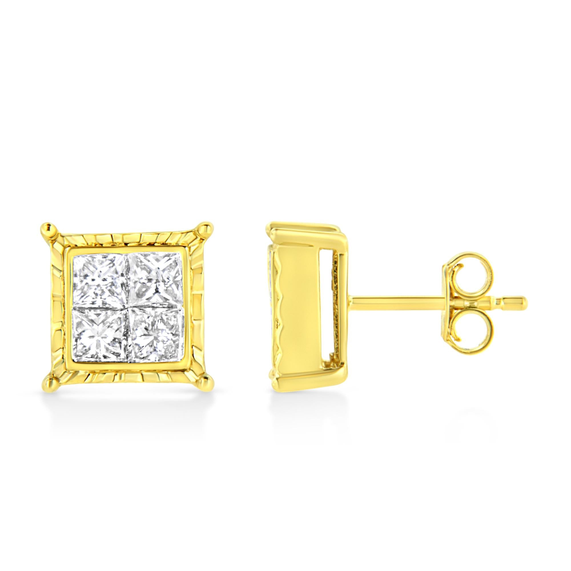 Aretes de oro blanco de 14 quilates con diamantes solitarios de talla redonda brillante, cultivados en laboratorio, de 1/2 quilates, engastados en 4 puntas (color EF, claridad VVS2-VS1) - Friggin Jewelry