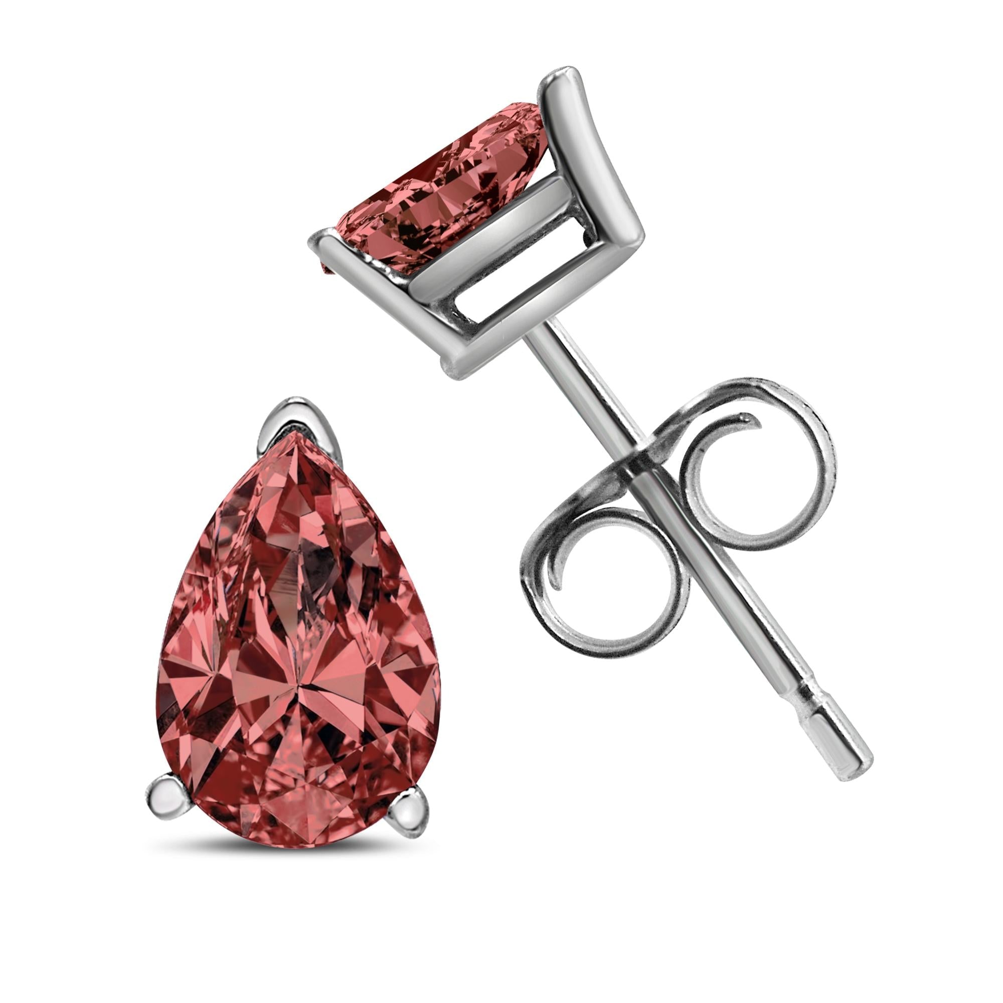 14K White Gold 1/2 Cttw Lab Grown Pink Pear Diamond 3 Prong Set Martini Solitaire Stud Earrings (Pink Color, VS2-SI1 Clarity) - Friggin Jewelry