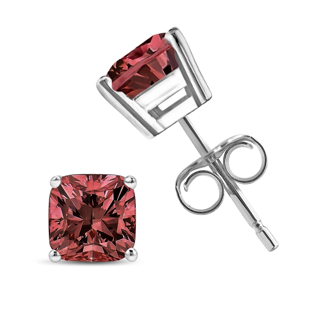 Orecchini a bottone con diamante solitario classico in oro bianco 14 carati, taglio cuscino rosa, incastonato a 4 punte (colore rosa, purezza VS1-VS2) - Friggin Jewelry