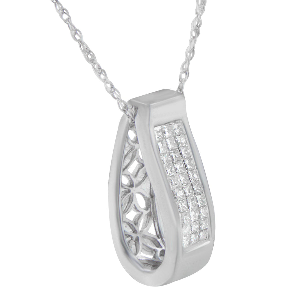 Collar con colgante de barra vertical de 18" en oro de 14 quilates, 1/2 ct, diamante de talla princesa engastado invisible (color HI, claridad SI2-I1) - Friggin Jewelry