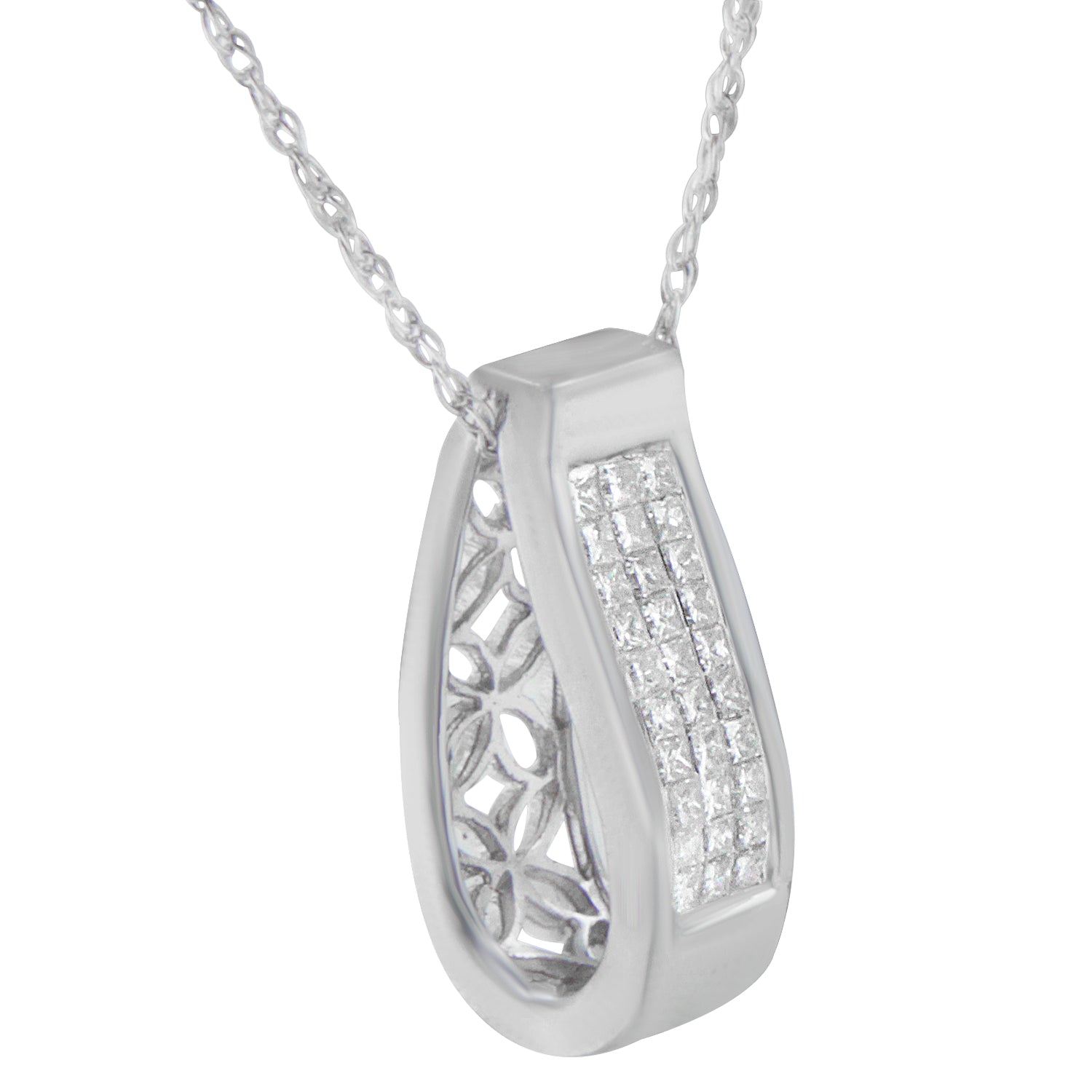 Collar con colgante de barra vertical de 18" en oro de 14 quilates, 1/2 ct, diamante de talla princesa engastado invisible (color HI, claridad SI2-I1) - Friggin Jewelry