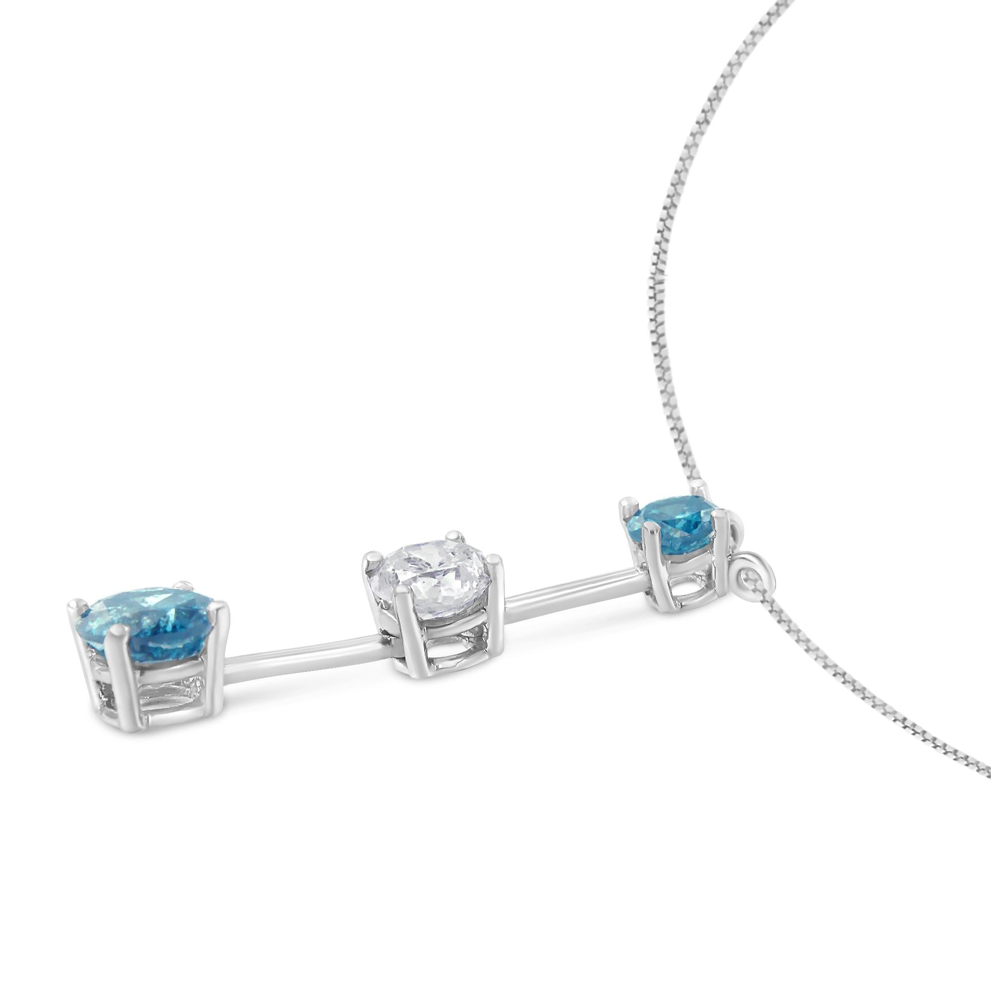 Collana con ciondolo in oro bianco 14 carati con diamanti bianchi e blu trattati da 1 1/2 ct (HI, I1-I2) - Friggin Jewelry