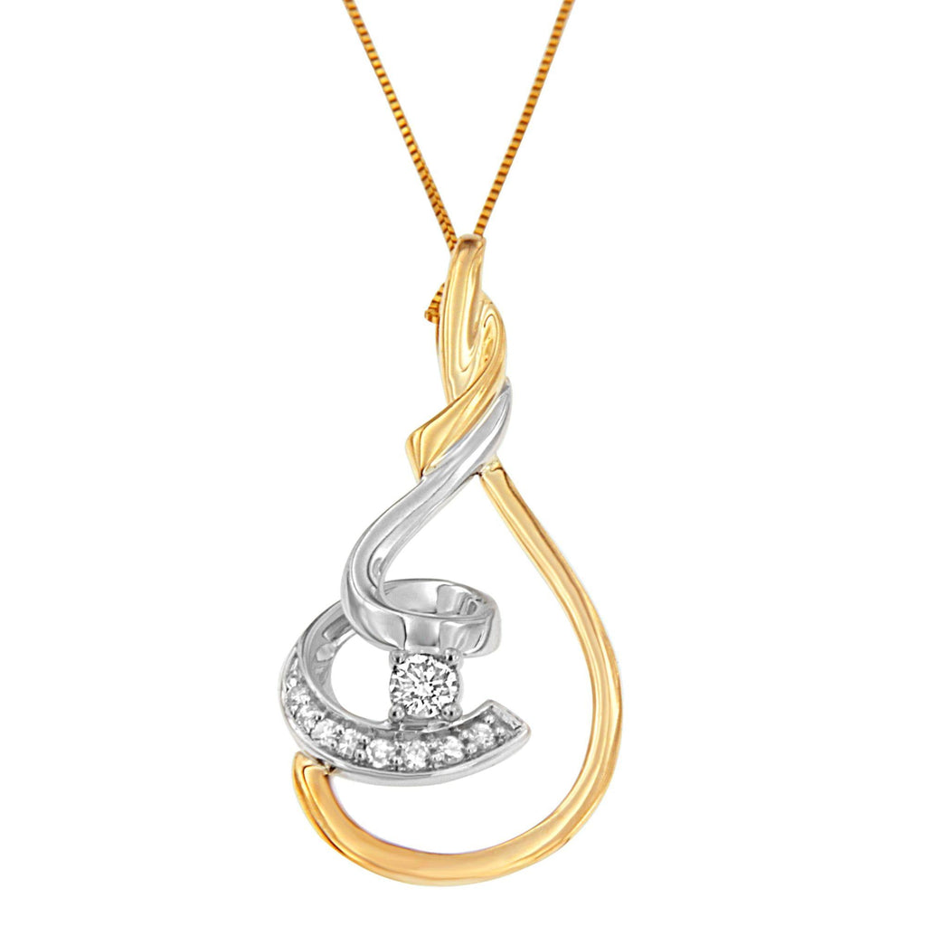 Espira 10K Two-Tone Yellow & White 1/6 Cttw Brilliant-Cut Diamond Layered Spiral 18" Pendant Necklace (H-I Color, I2-I3 Clarity) - Friggin Jewelry