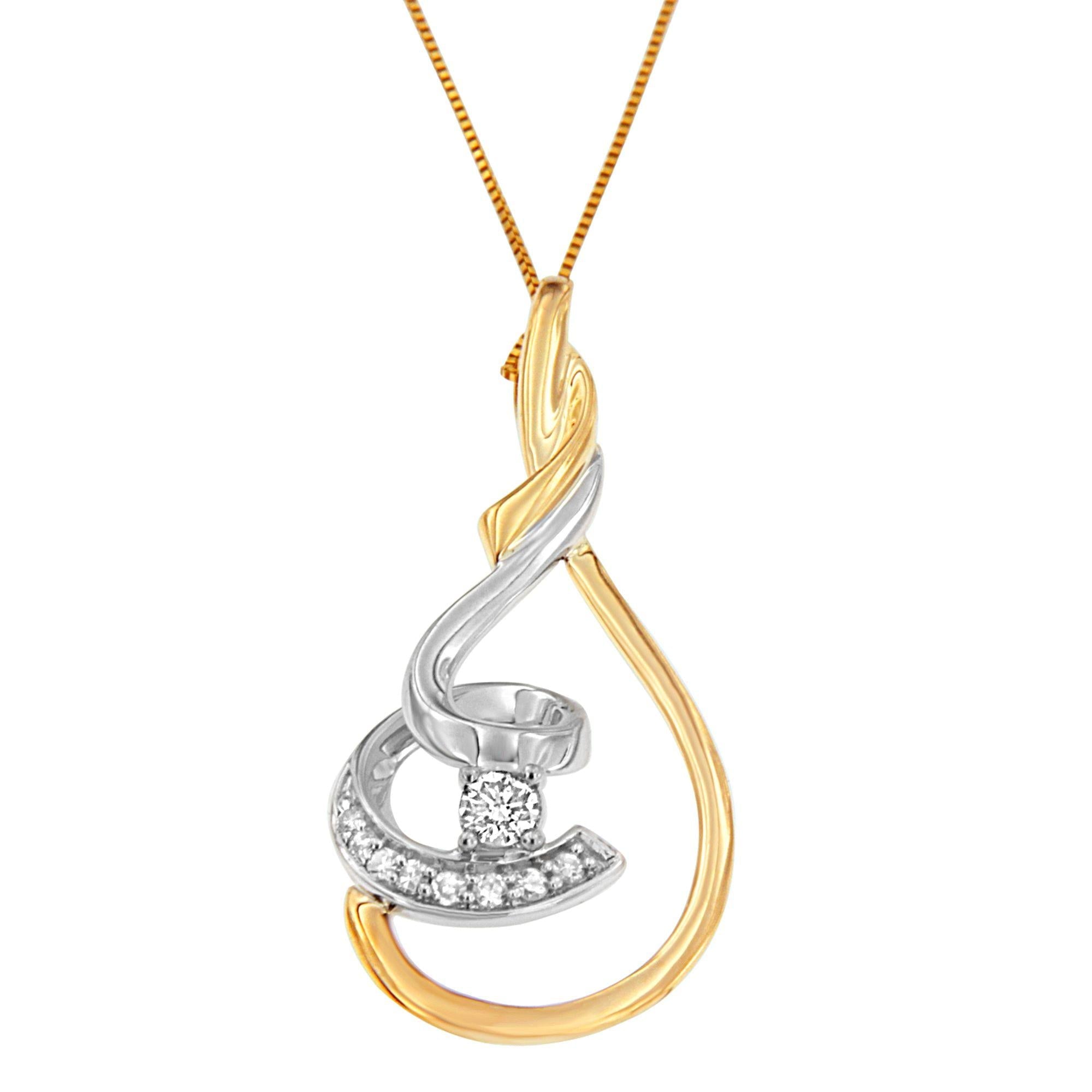 Collana con pendente a spirale stratificata da 18" con diamanti taglio brillante da 1/6 ct, in oro giallo e bianco bicolore Espira 10K (colore HI, purezza I2-I3) - Friggin Jewelry