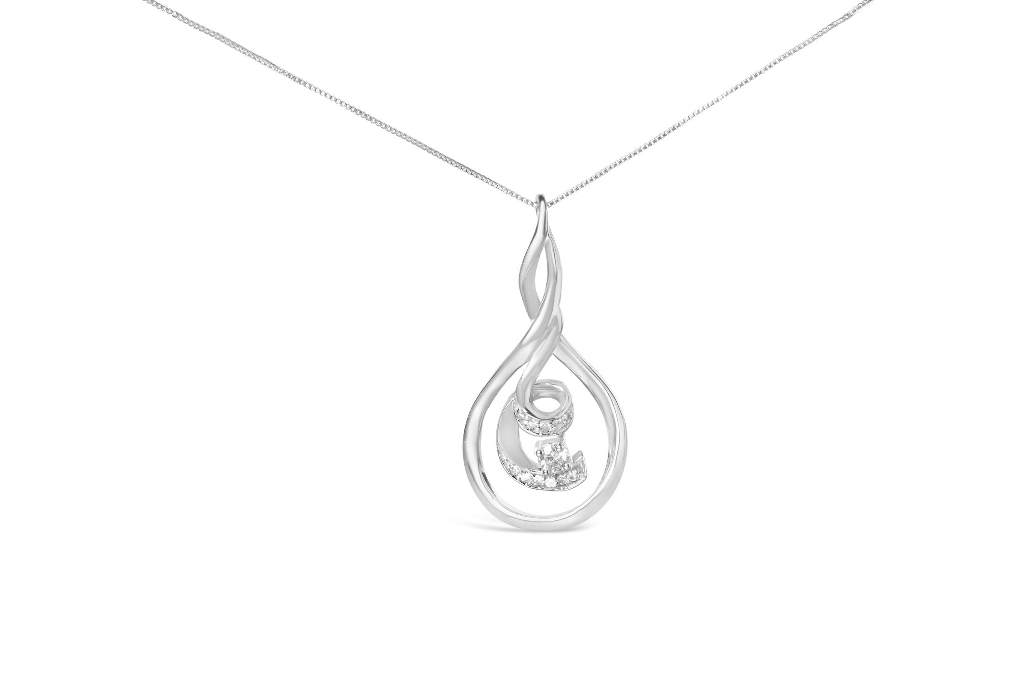 Espira 10K White Gold 1/8 cttw Round Cut Diamond Layered Spiral Pendant Necklace (I-J, I1-I2) - Friggin Jewelry