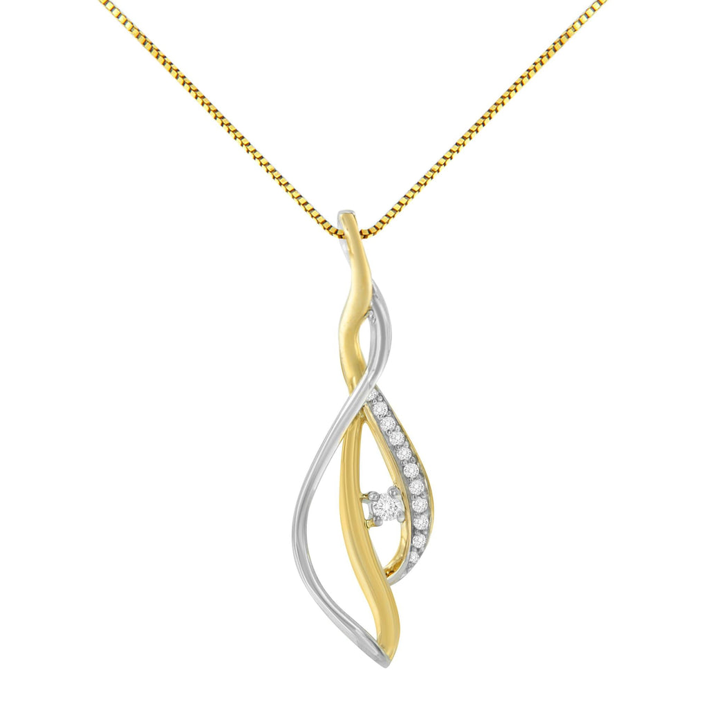 Collar Espira con colgante en cascada de diamantes de talla redonda en oro bicolor de 10 quilates (1/10 ct, color JK, claridad I2-I3) - Friggin Jewelry