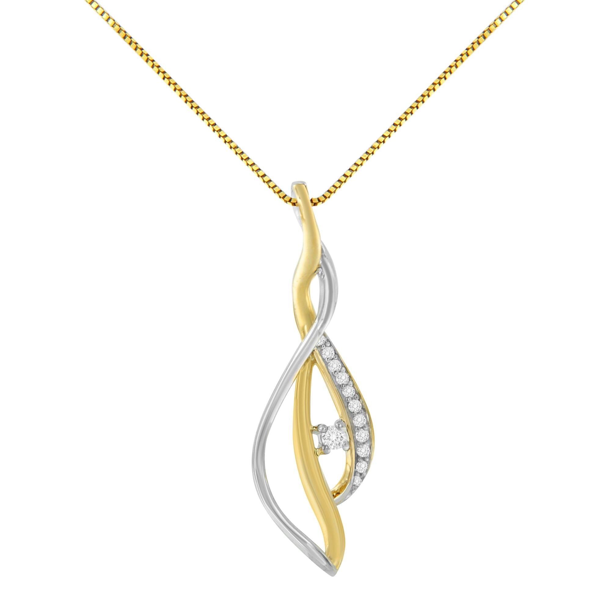 Collar Espira con colgante en cascada de diamantes de talla redonda en oro bicolor de 10 quilates (1/10 ct, color JK, claridad I2-I3) - Friggin Jewelry
