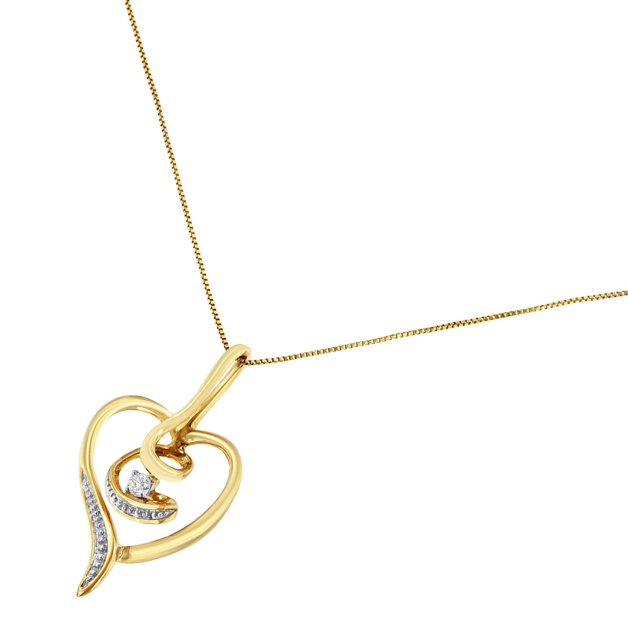 Espira 10K Yellow Gold .03 Cttw Diamond-Accented Round-Cut Diamond Swirl Open Heart 18" Pendant Necklace (I-J Color, I2-I3 Clarity) - Friggin Jewelry