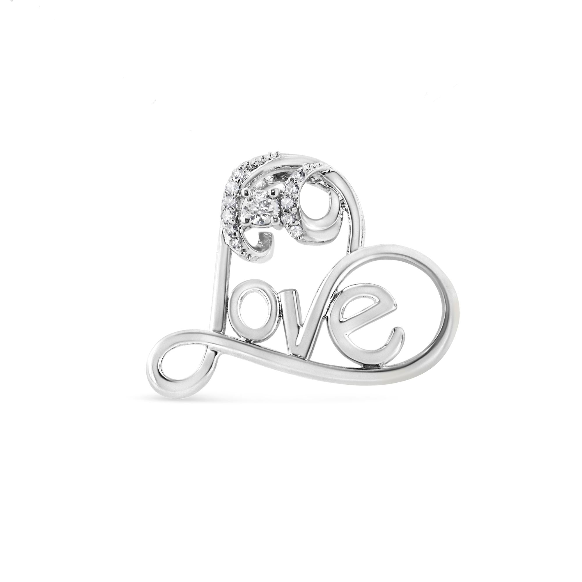 .925 Sterling Silver 1/10 Cttw Round Brilliant-Cut Diamond Accented Open Heart with Love 18" Pendant Necklace (H-I Color, I1-I2 Clarity) - Friggin Jewelry