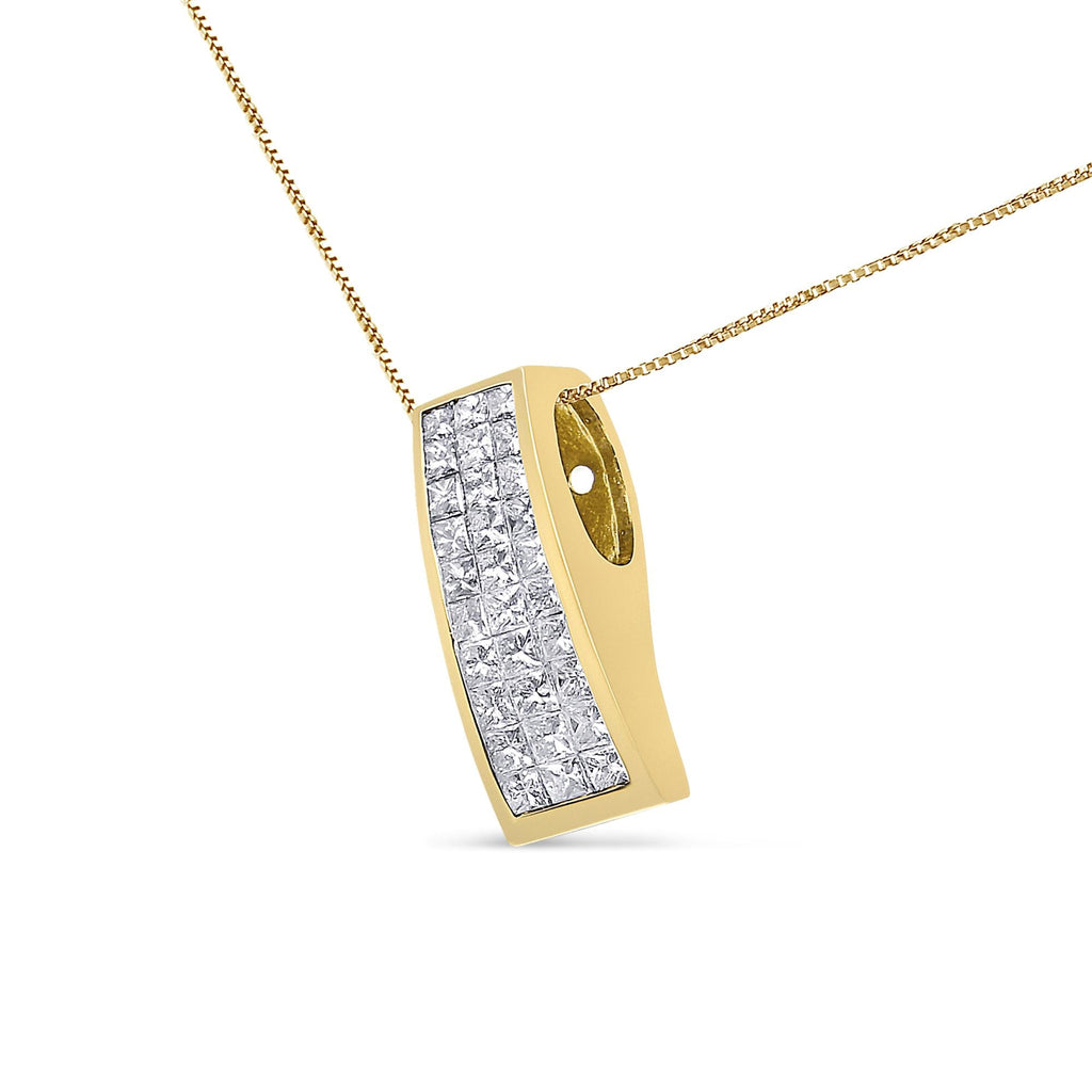 Collana con pendente a colonna greca in oro giallo 14 carati con diamanti taglio principessa da 1 1/2 carati (GH, VS1-VS2) - Friggin Jewelry