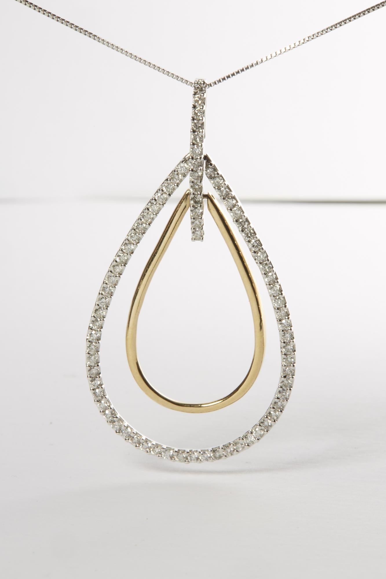 14K Two-Tone Gold Round Cut Diamond Double Burst Pendant Necklace (1.00 cttw, H-I Color, SI2-I1 Clarity) - Friggin Jewelry Premium