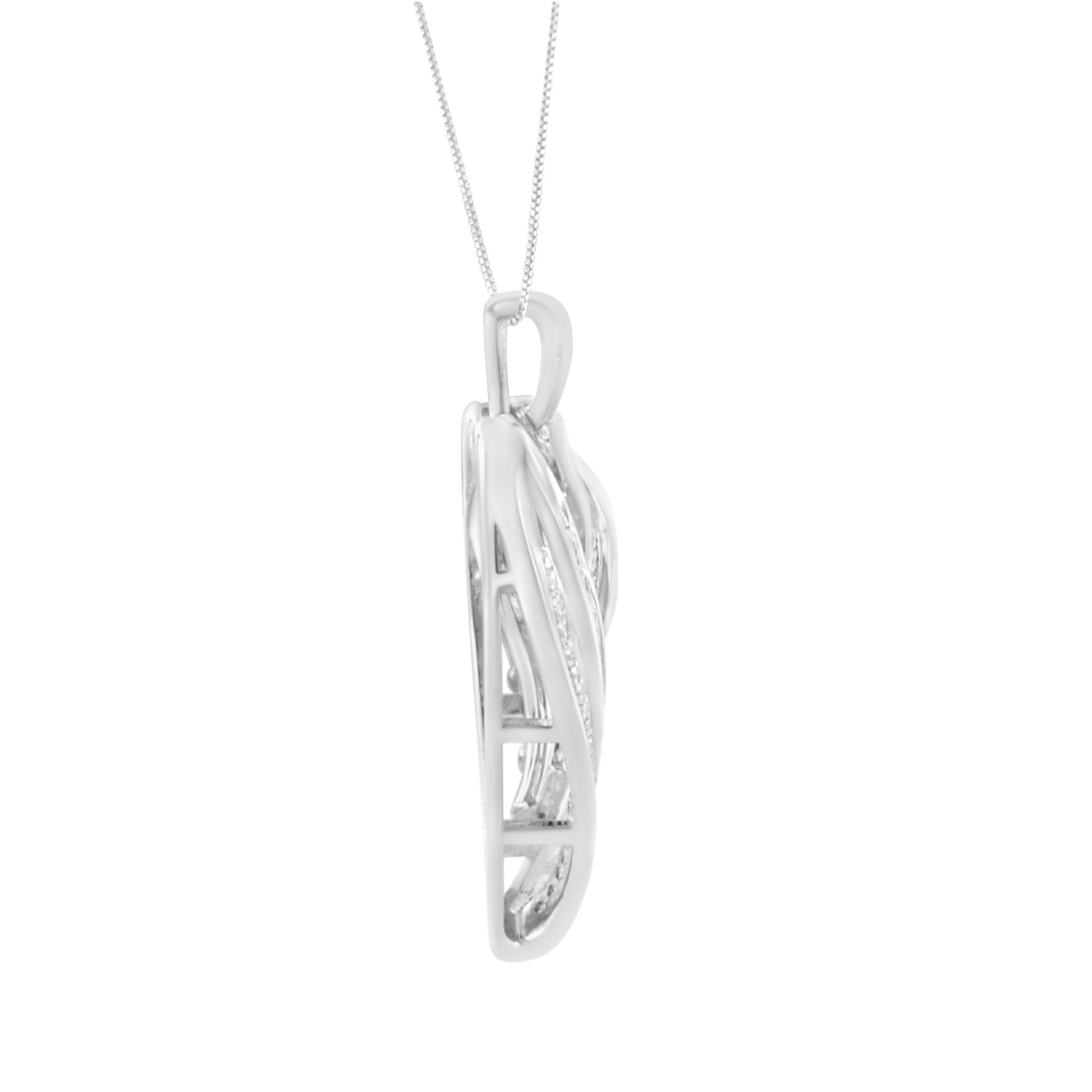 .925 Sterling Silver 3/4 Cttw Round and Baguette-Cut Diamond Open Heart 18" Pendant Necklace (I-J Color, I2-I3 Clarity) - Friggin Jewelry
