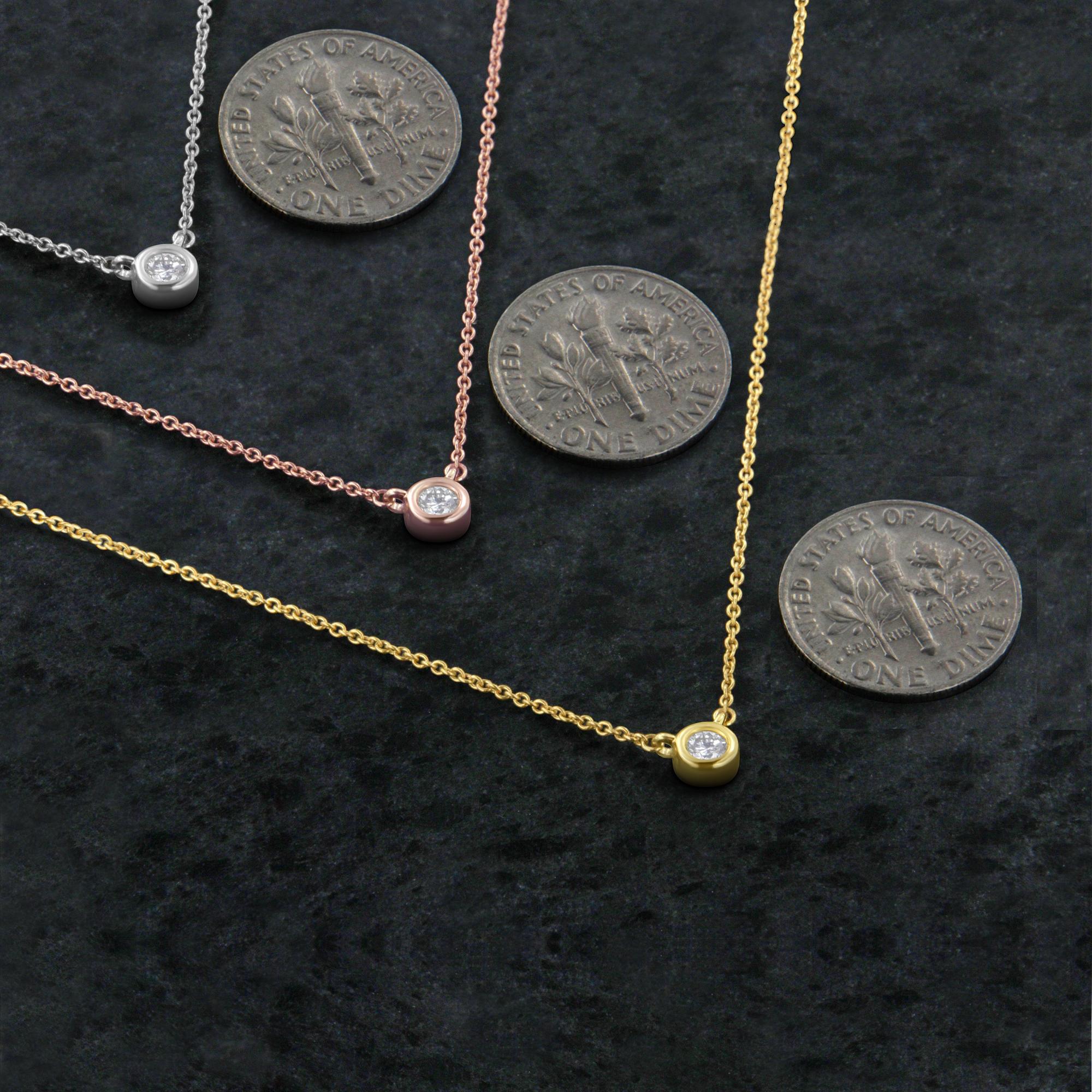 10K Gold 1/10 Carat Round Brilliant-Cut Diamond Modern Bezel-Set Solitaire 16"-18" Pendant Necklace - Friggin Jewelry
