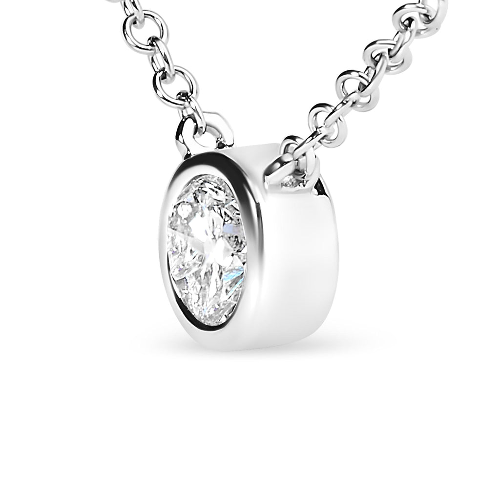 Sterling Silver Bezel-Set Diamond Solitaire Pendant Necklace (1/3 cttw, H-I Color, I1-I2 Clarity) - Friggin Jewelry