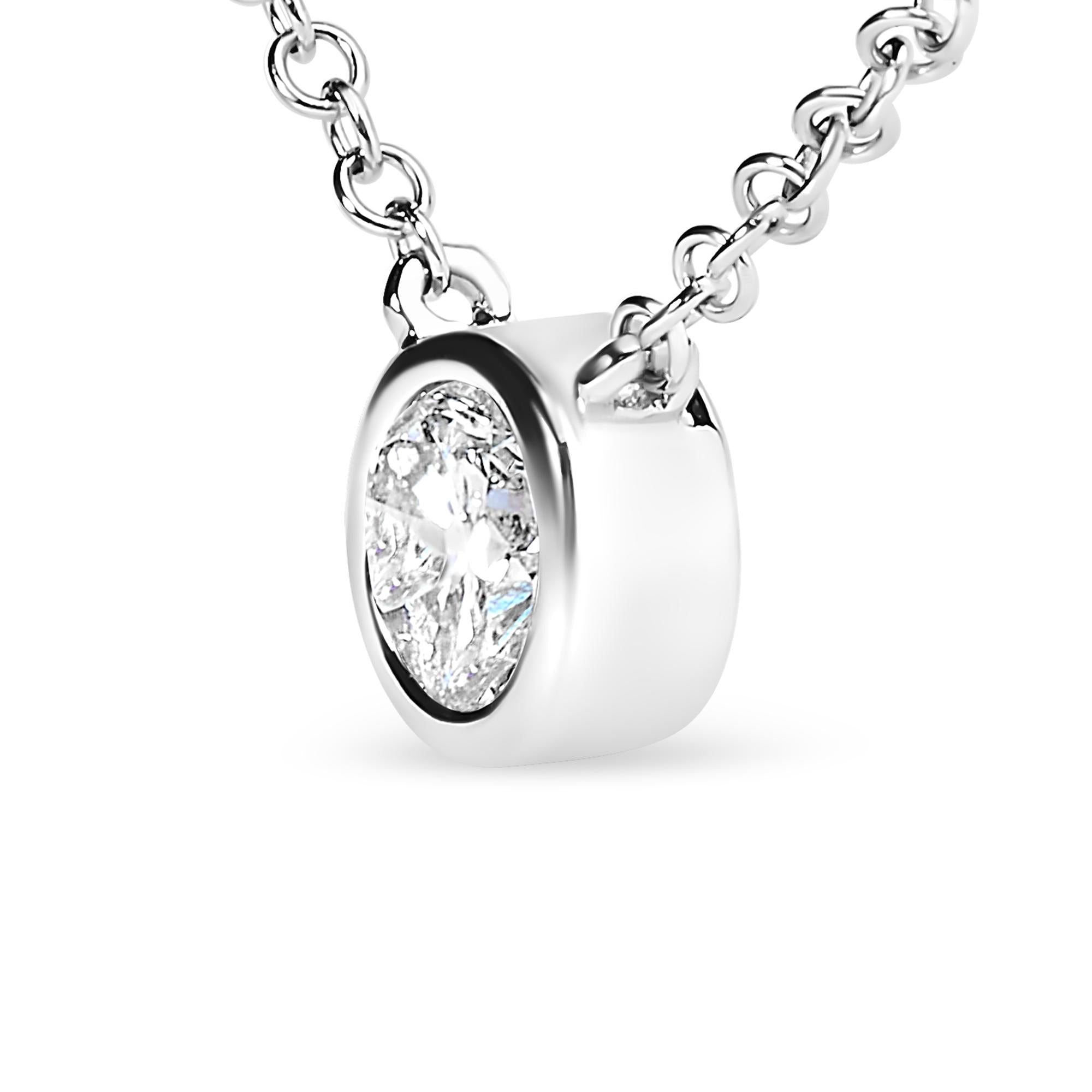 Sterling Silver Bezel-Set Diamond Solitaire Pendant Necklace (1/3 cttw, H-I Color, I1-I2 Clarity) - Friggin Jewelry