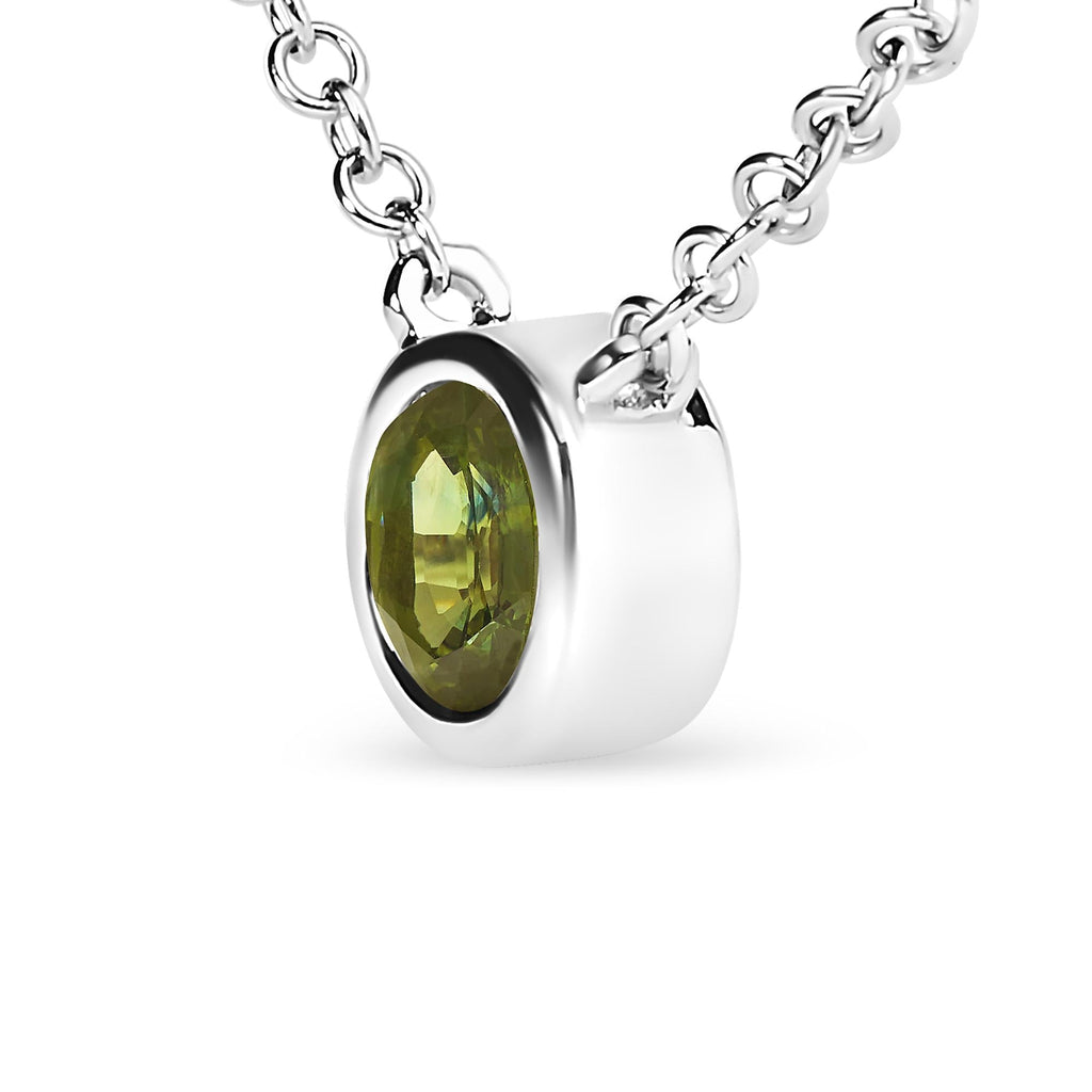 14K White Gold 1/2 Cttw Green Lab Grown Diamond Bezel-Set Solitaire 18" Pendant Necklace (Green Color, VS1-VS2 Clarity) - Friggin Jewelry