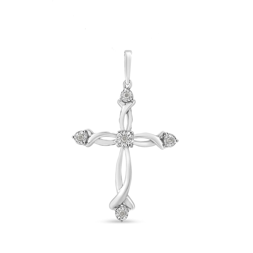 .925 Sterling Silver Round Cut Diamond Accent Cross Pendant Necklace (1/15 cttw, I-J Color, I3 Clarity) - Friggin Jewelry