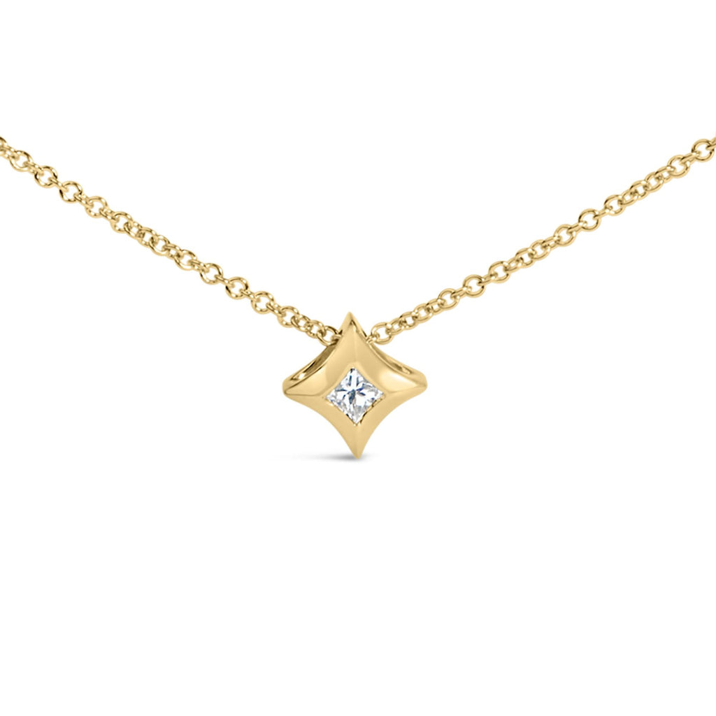 Collana pendente a forma di aquilone con diamante solitario taglio principessa da 1/10 ct incastonato in oro 10 carati - 18 pollici - Friggin Jewelry