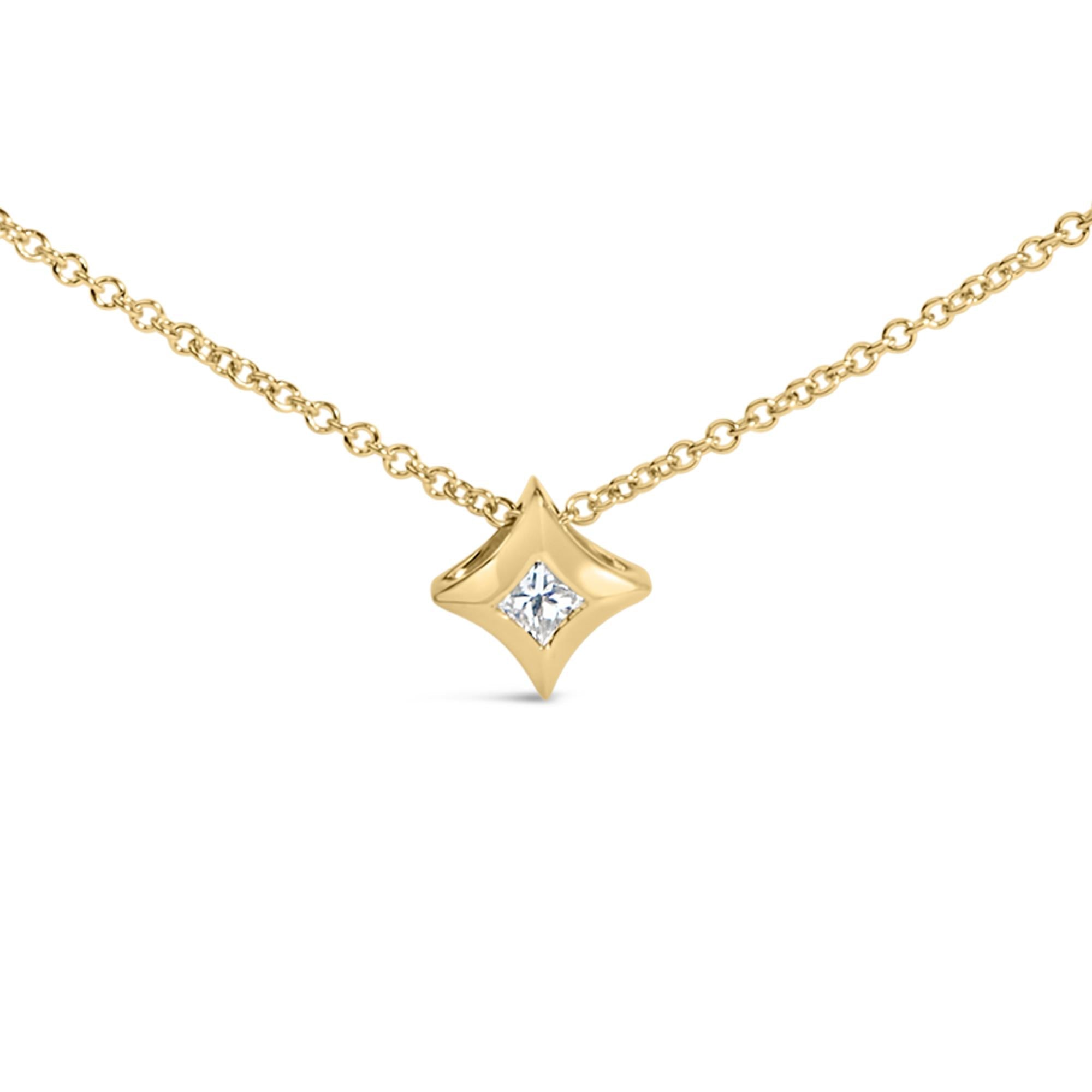 Collana pendente a forma di aquilone con diamante solitario taglio principessa da 1/10 ct incastonato in oro 10 carati - 18 pollici - Friggin Jewelry